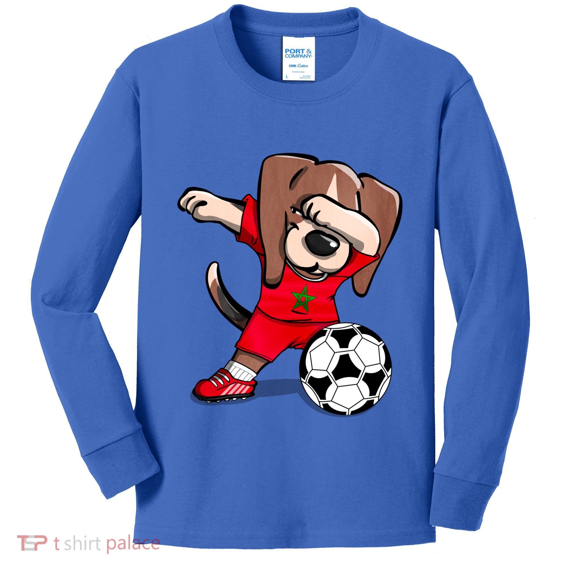 Dabbing Beagle Morocco Soccer Fans Jersey Moroccan Football Gift Kids Long Sleeve Shirt