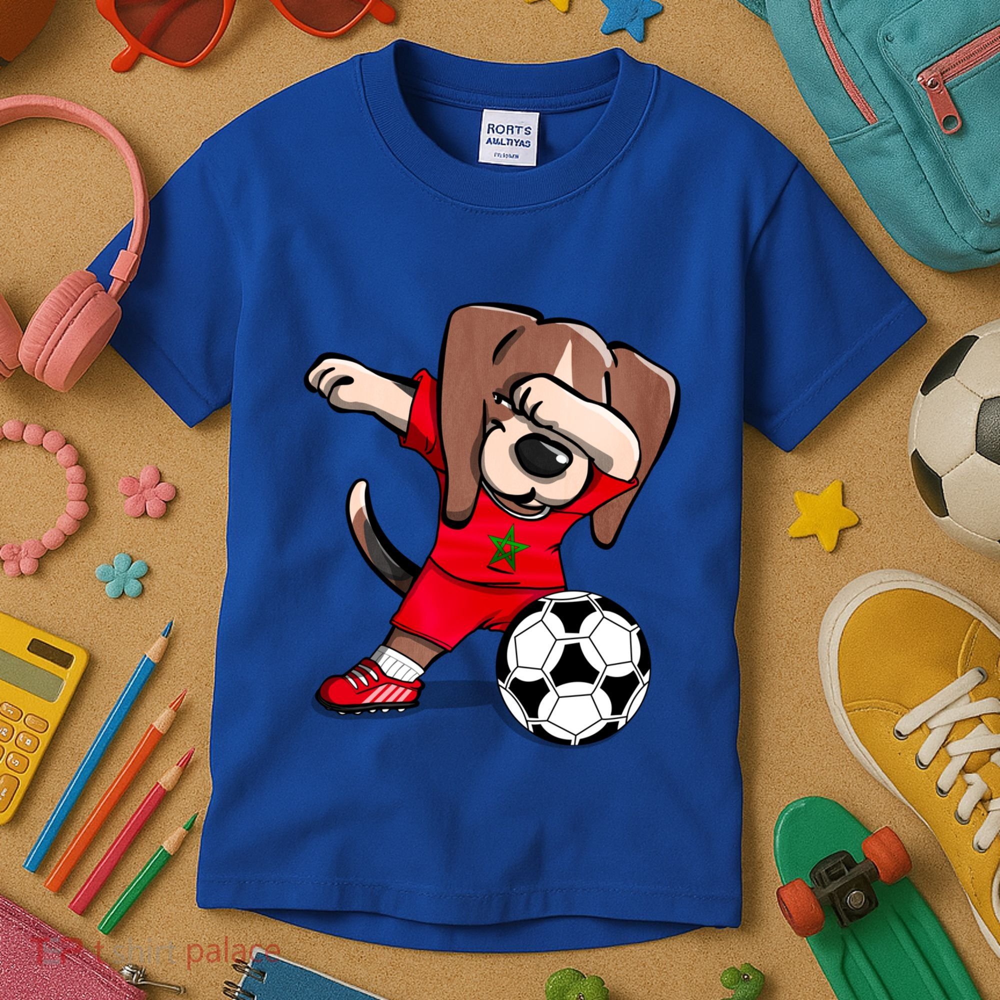 Dabbing Beagle Morocco Soccer Fans Jersey Moroccan Football Gift Kids T-Shirt