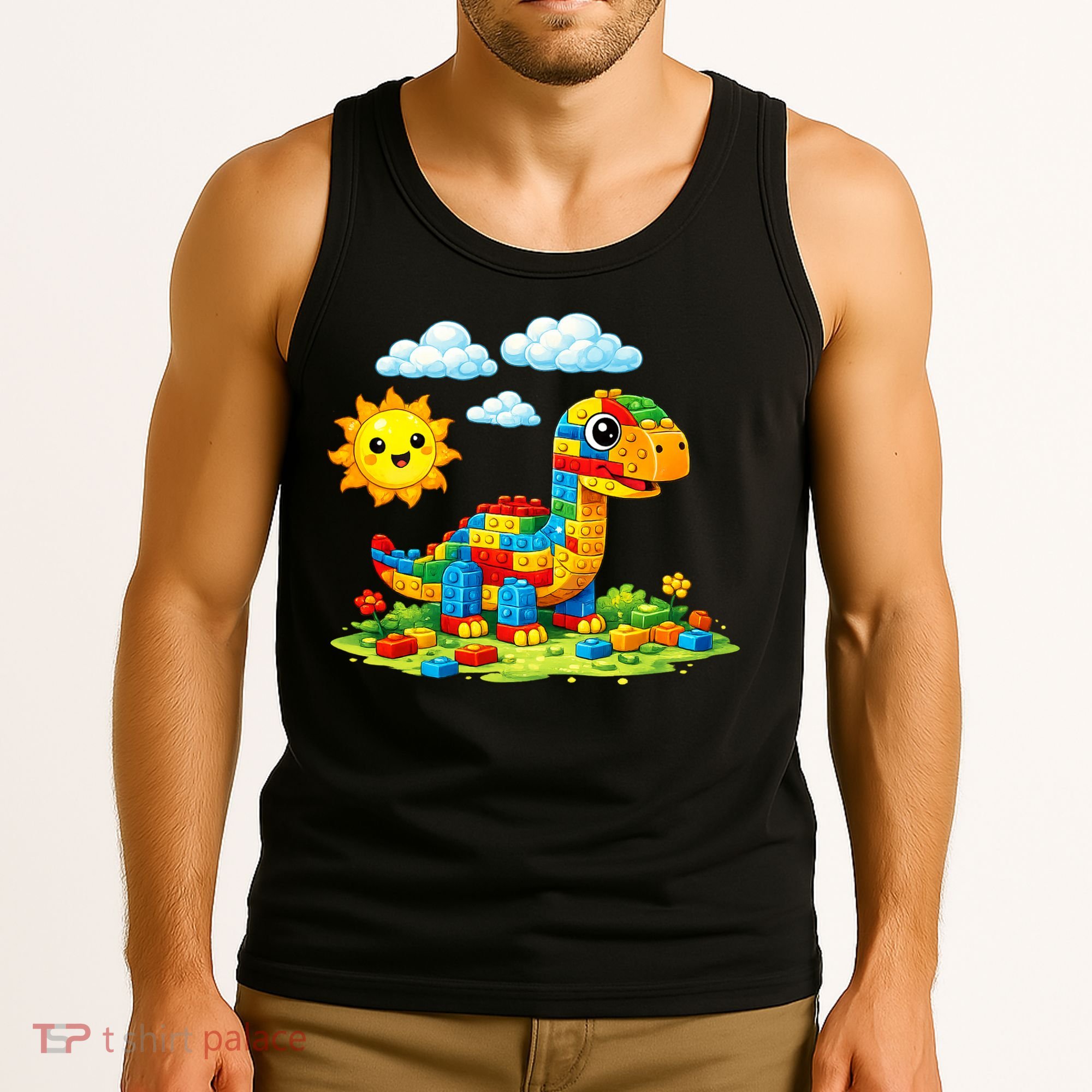 Dinosaur Brick Master Builder Block Building Builder Tank Top
