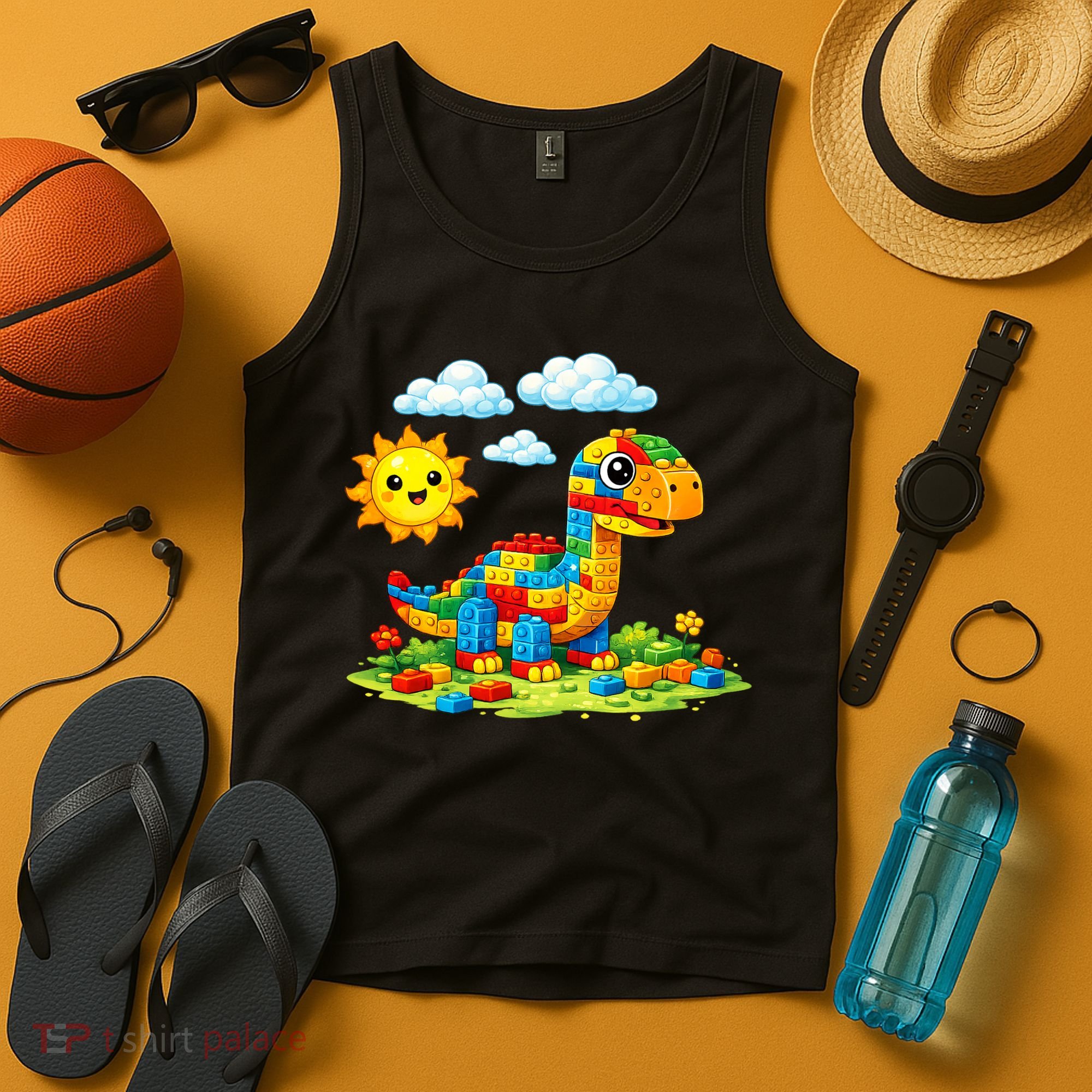 Dinosaur Brick Master Builder Block Building Builder Tank Top