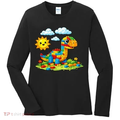 Dinosaur Brick Master Builder Block Building Builder Women's Long Sleeve Shirt