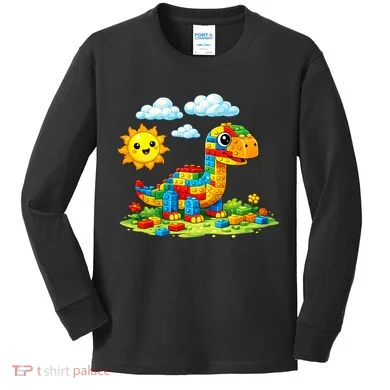 Dinosaur Brick Master Builder Block Building Builder Kids Long Sleeve Shirt