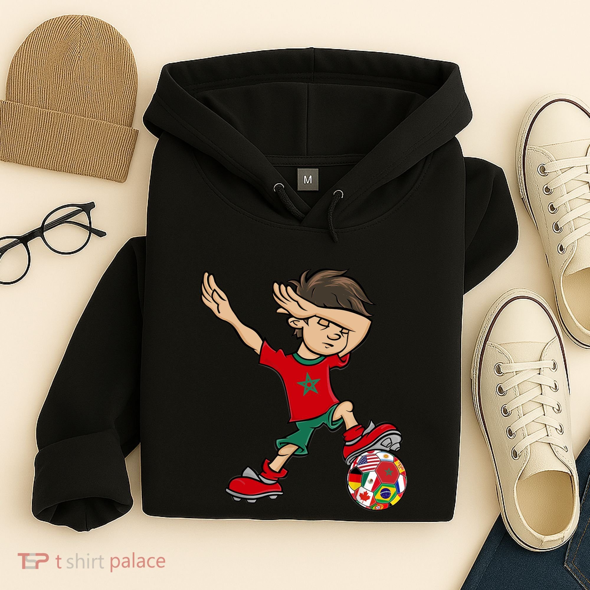 Dabbing Boy Morocco Soccer Jersey National Flag Hoodie