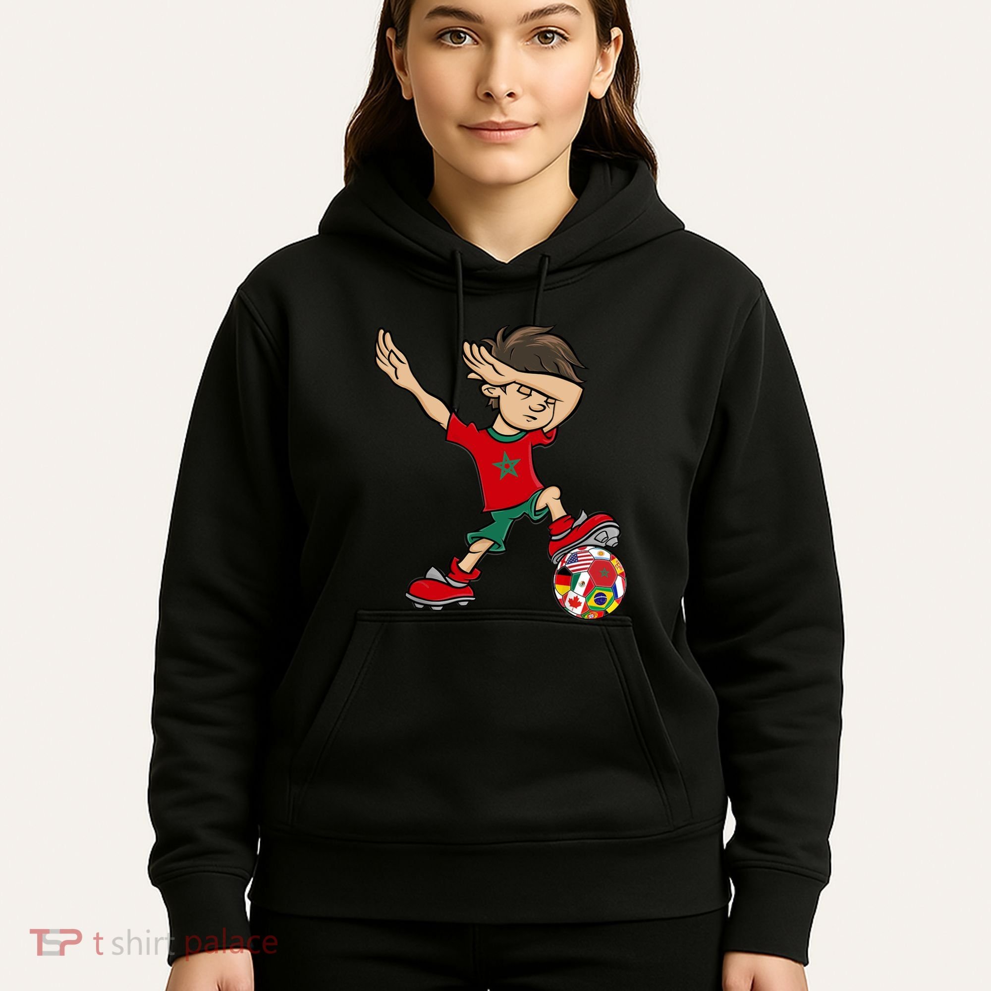 Dabbing Boy Morocco Soccer Jersey National Flag Hoodie