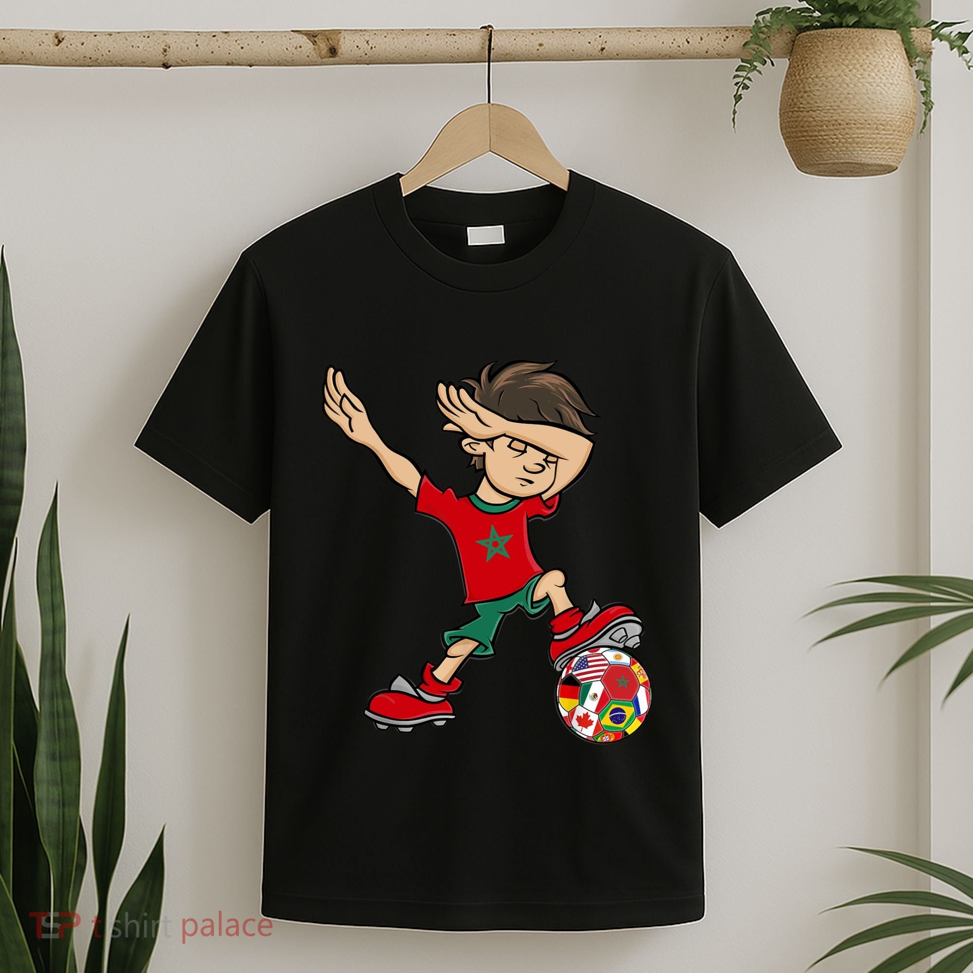 Dabbing Boy Morocco Soccer Jersey National Flag T-Shirt