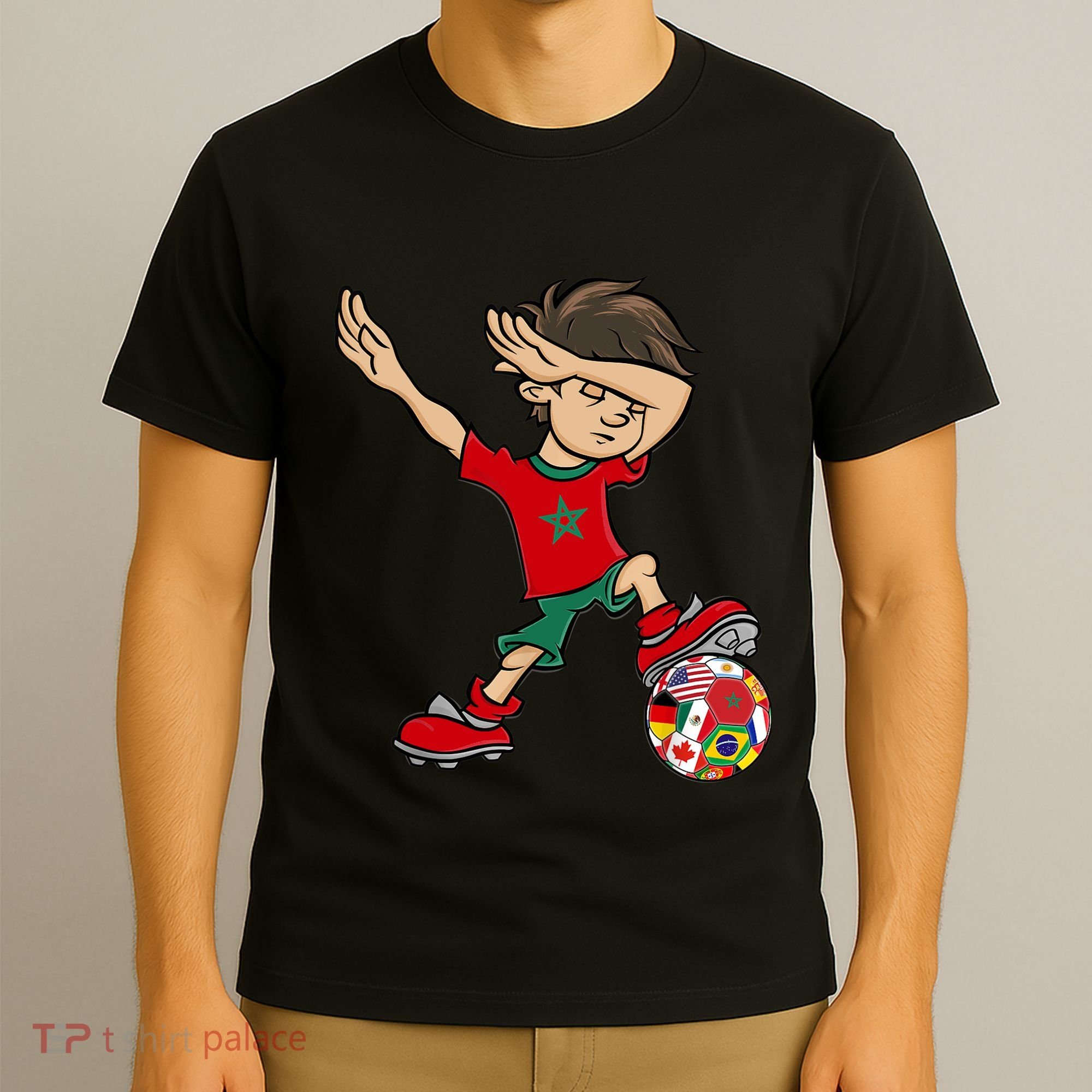 Dabbing Boy Morocco Soccer Jersey National Flag T-Shirt