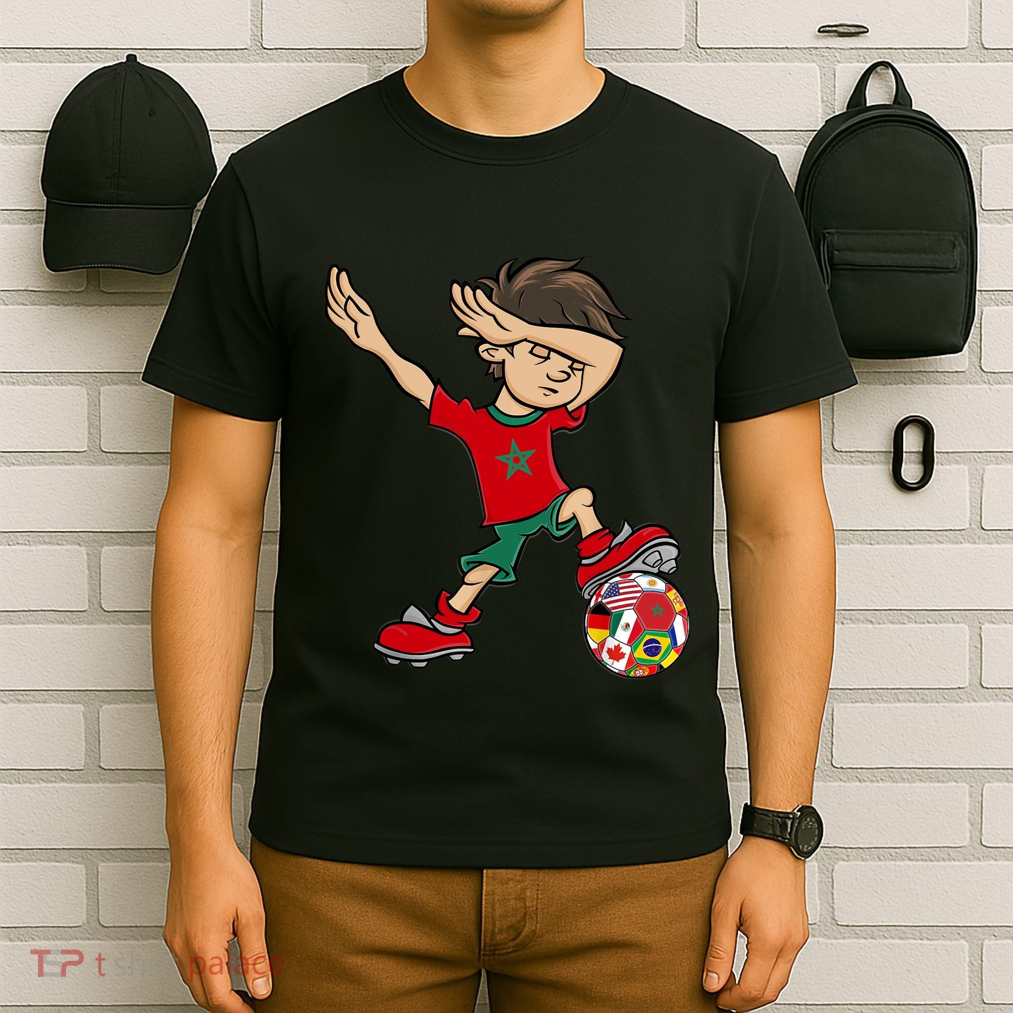 Dabbing Boy Morocco Soccer Jersey National Flag T-Shirt