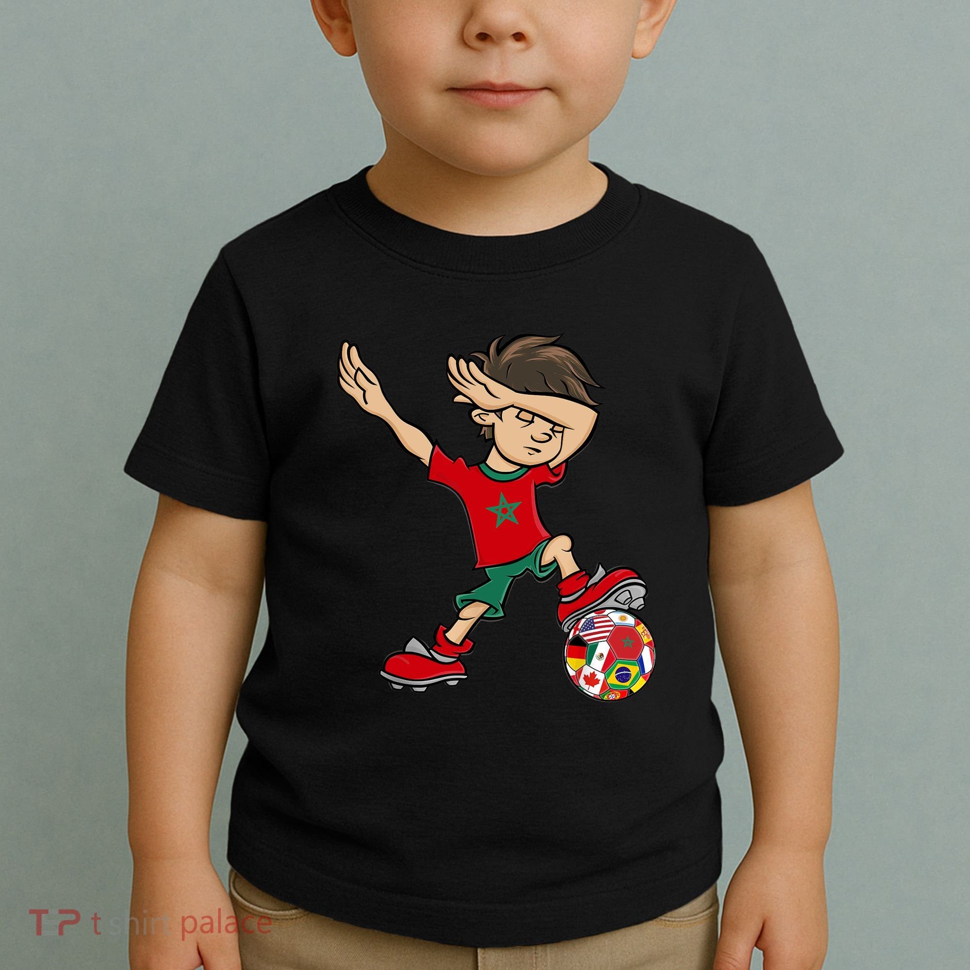 Dabbing Boy Morocco Soccer Jersey National Flag Toddler T-Shirt