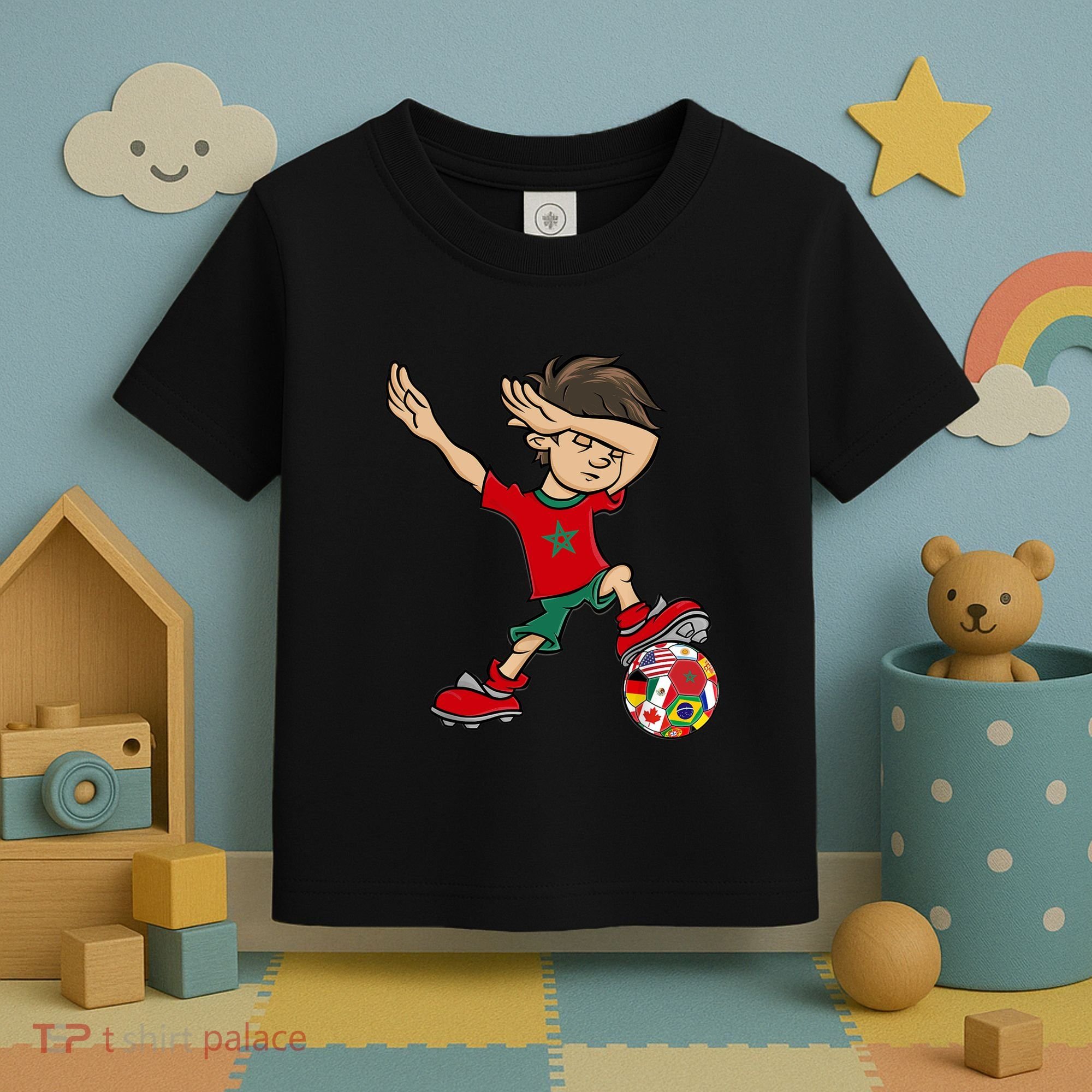Dabbing Boy Morocco Soccer Jersey National Flag Toddler T-Shirt