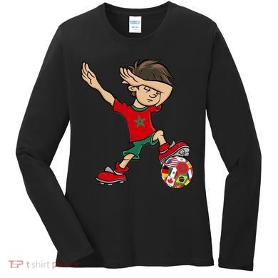 Dabbing Boy Morocco Soccer Jersey National Flag Women's Long Sleeve Shirt