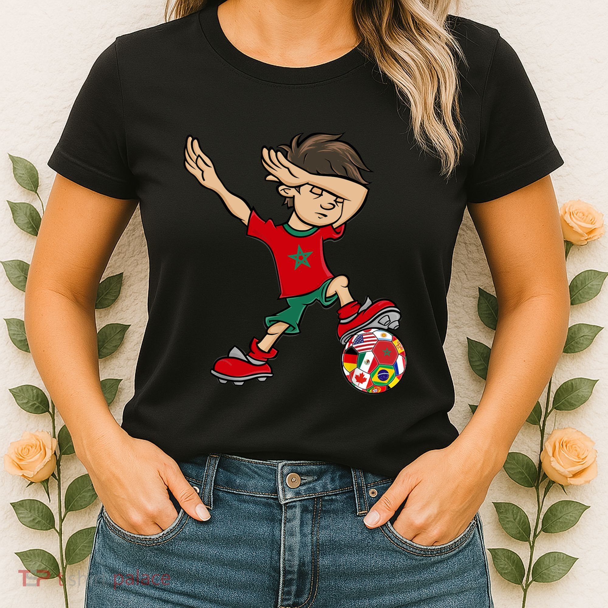 Dabbing Boy Morocco Soccer Jersey National Flag Women's T-Shirt
