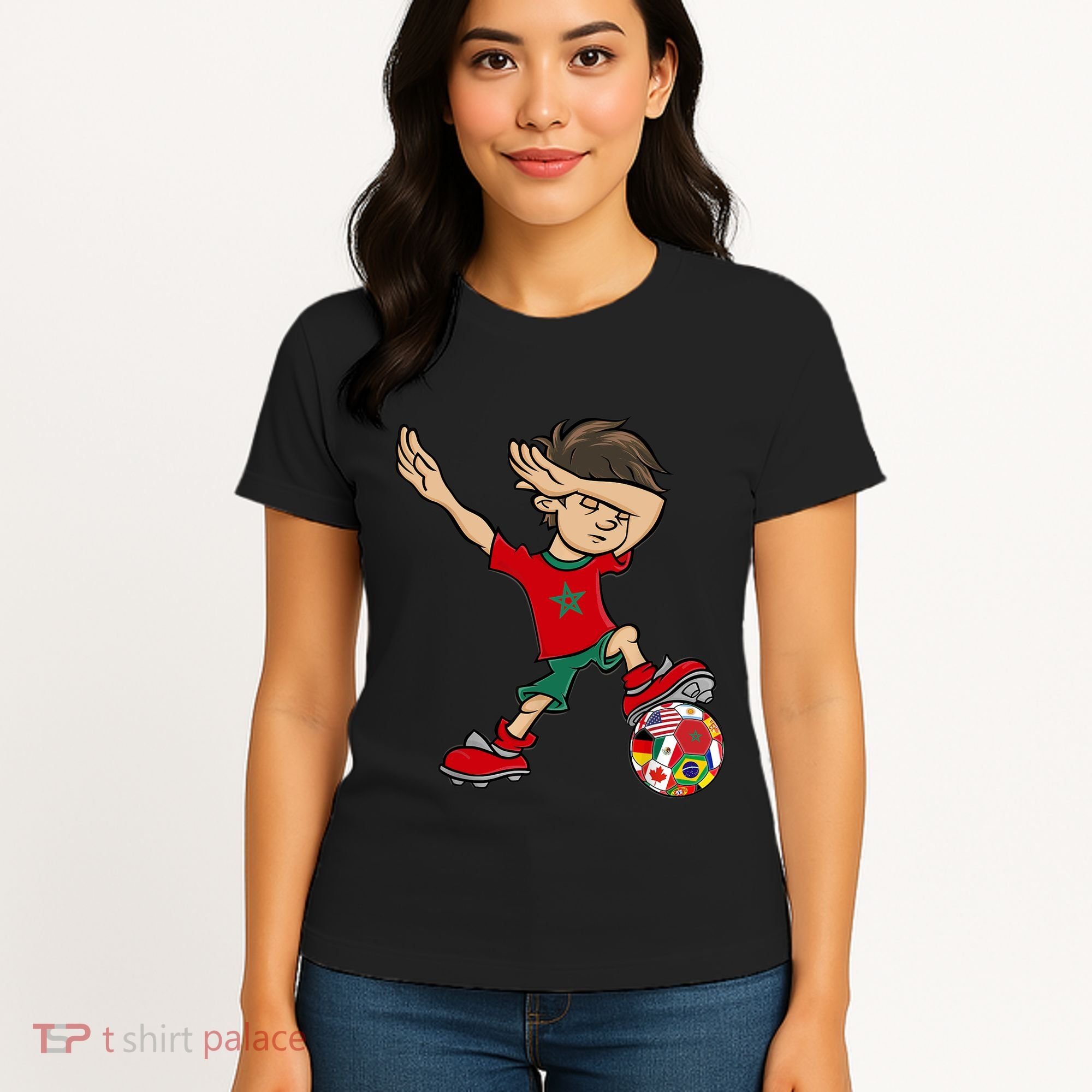 Dabbing Boy Morocco Soccer Jersey National Flag Women's T-Shirt