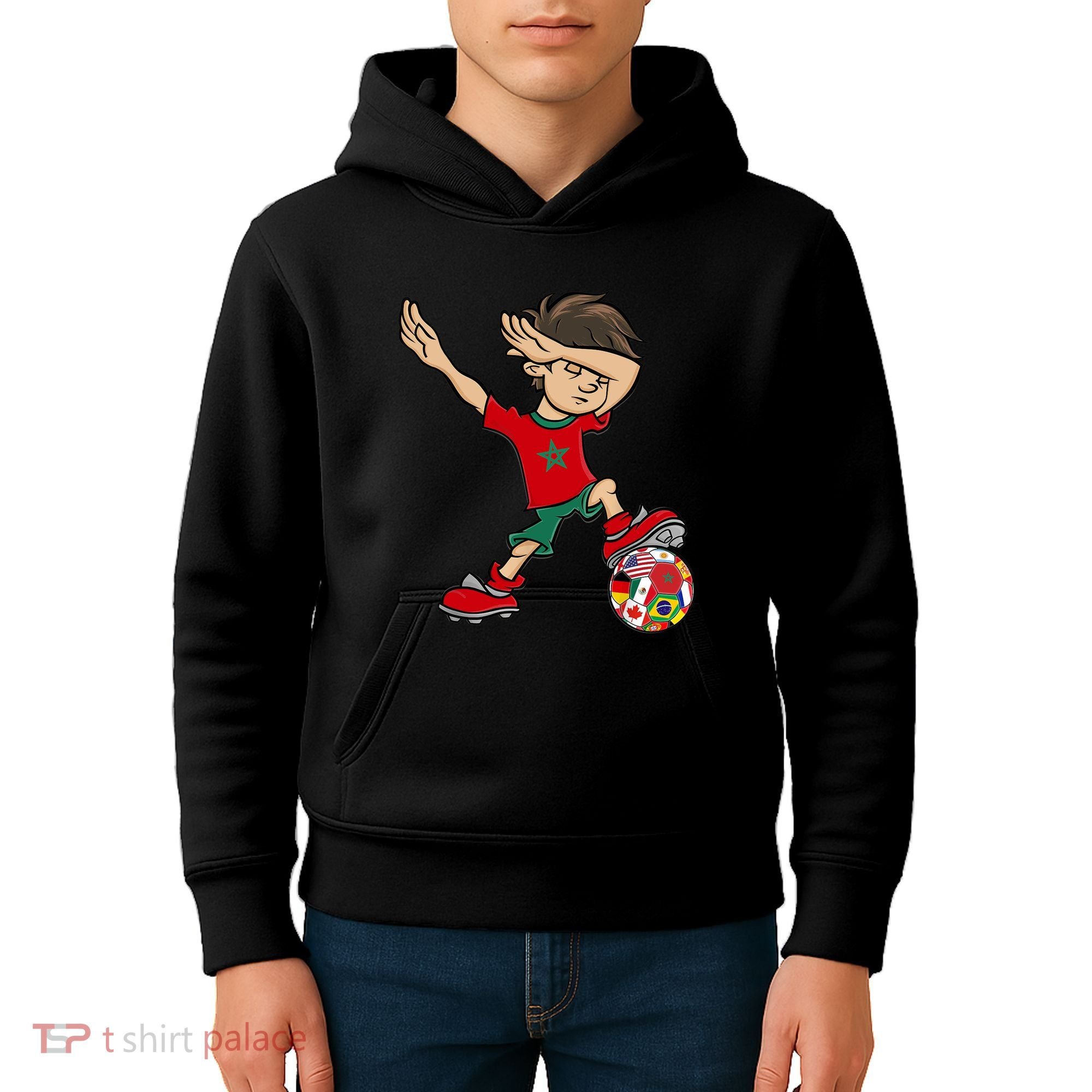 Dabbing Boy Morocco Soccer Jersey National Flag Kids Hoodie