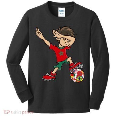 Dabbing Boy Morocco Soccer Jersey National Flag Kids Long Sleeve Shirt