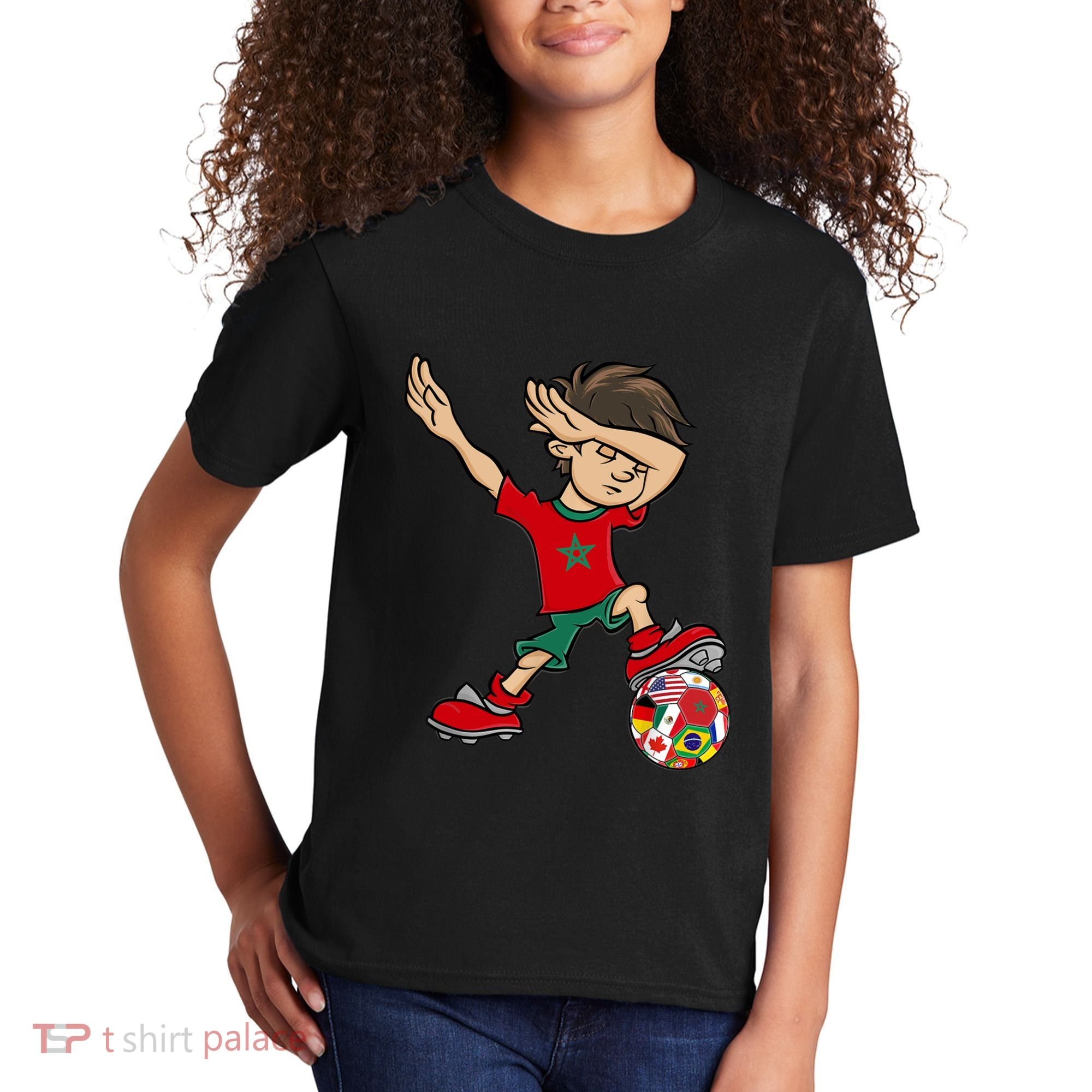 Dabbing Boy Morocco Soccer Jersey National Flag Kids T-Shirt
