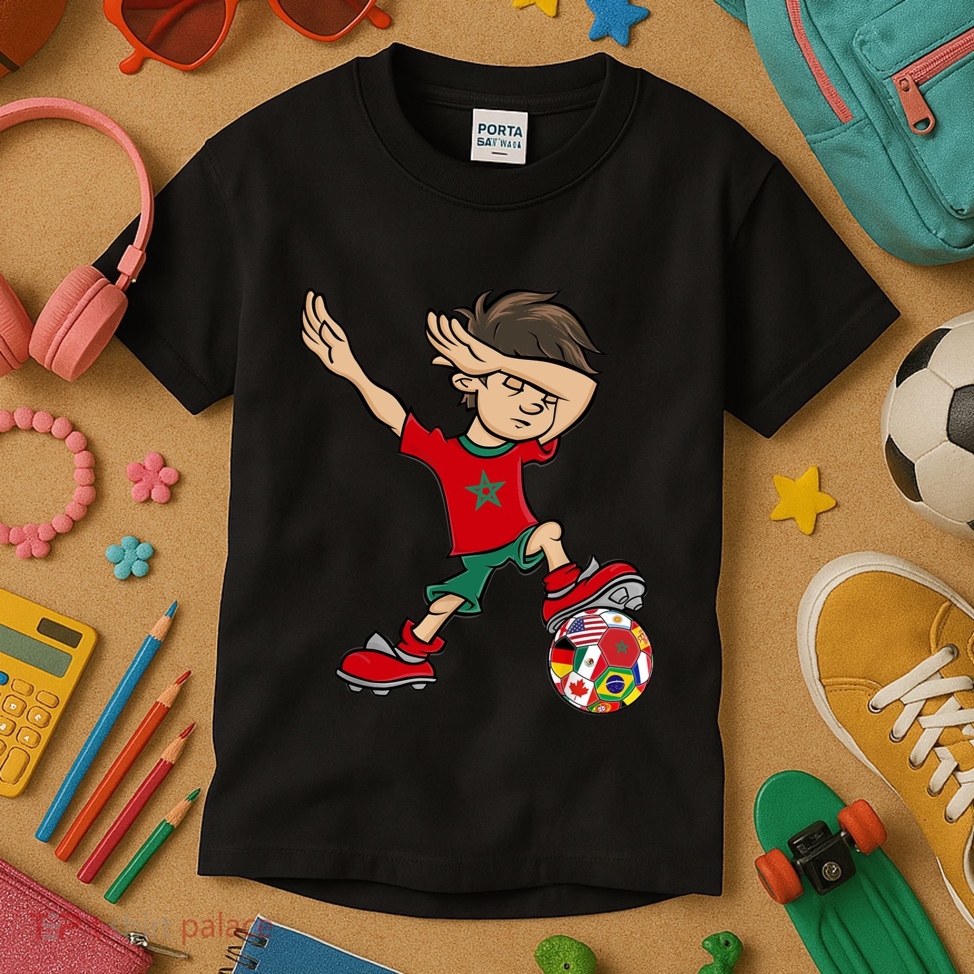 Dabbing Boy Morocco Soccer Jersey National Flag Kids T-Shirt
