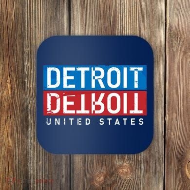 Detroit Block Mirrored Logo Coaster