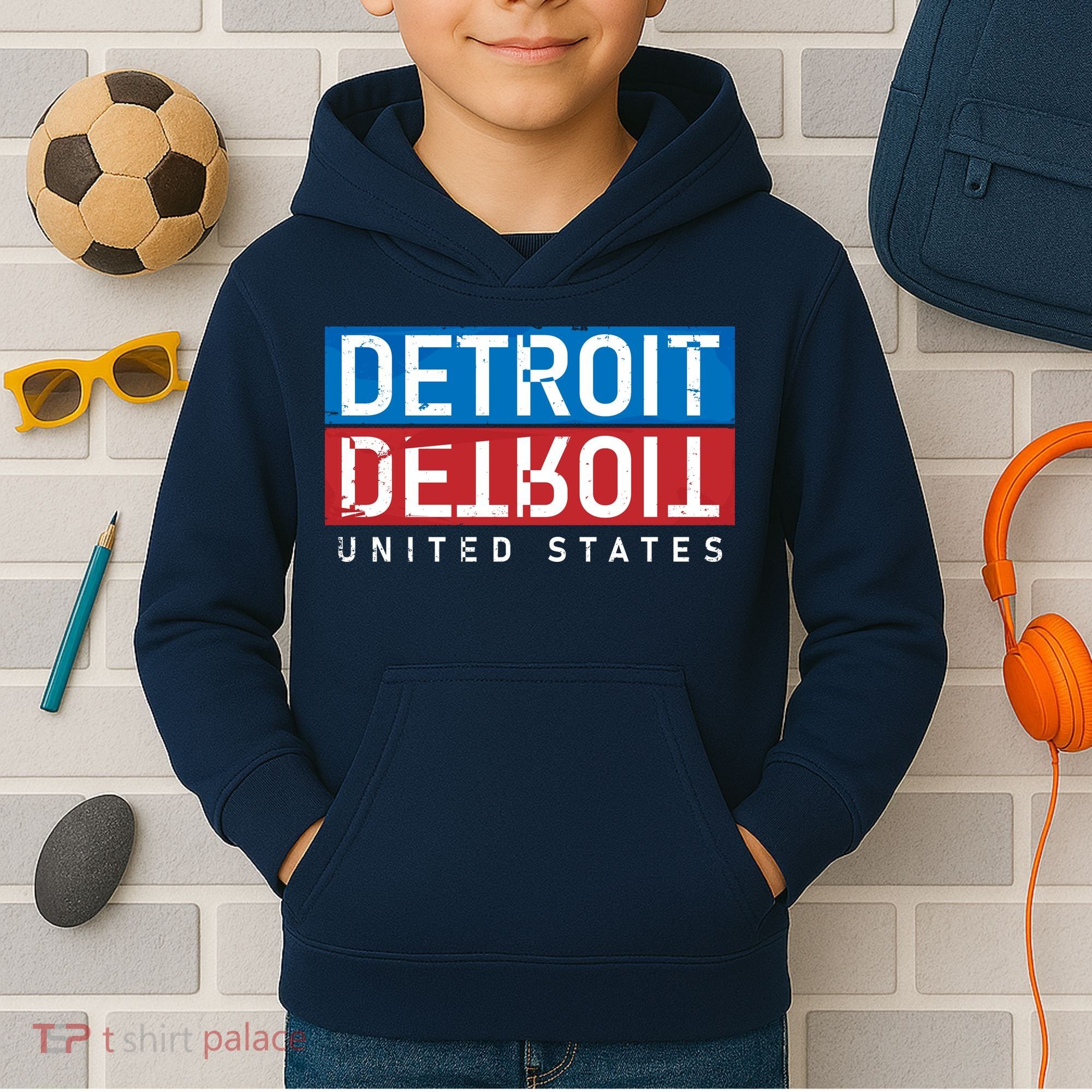 Detroit Block Mirrored Logo Kids Hoodie