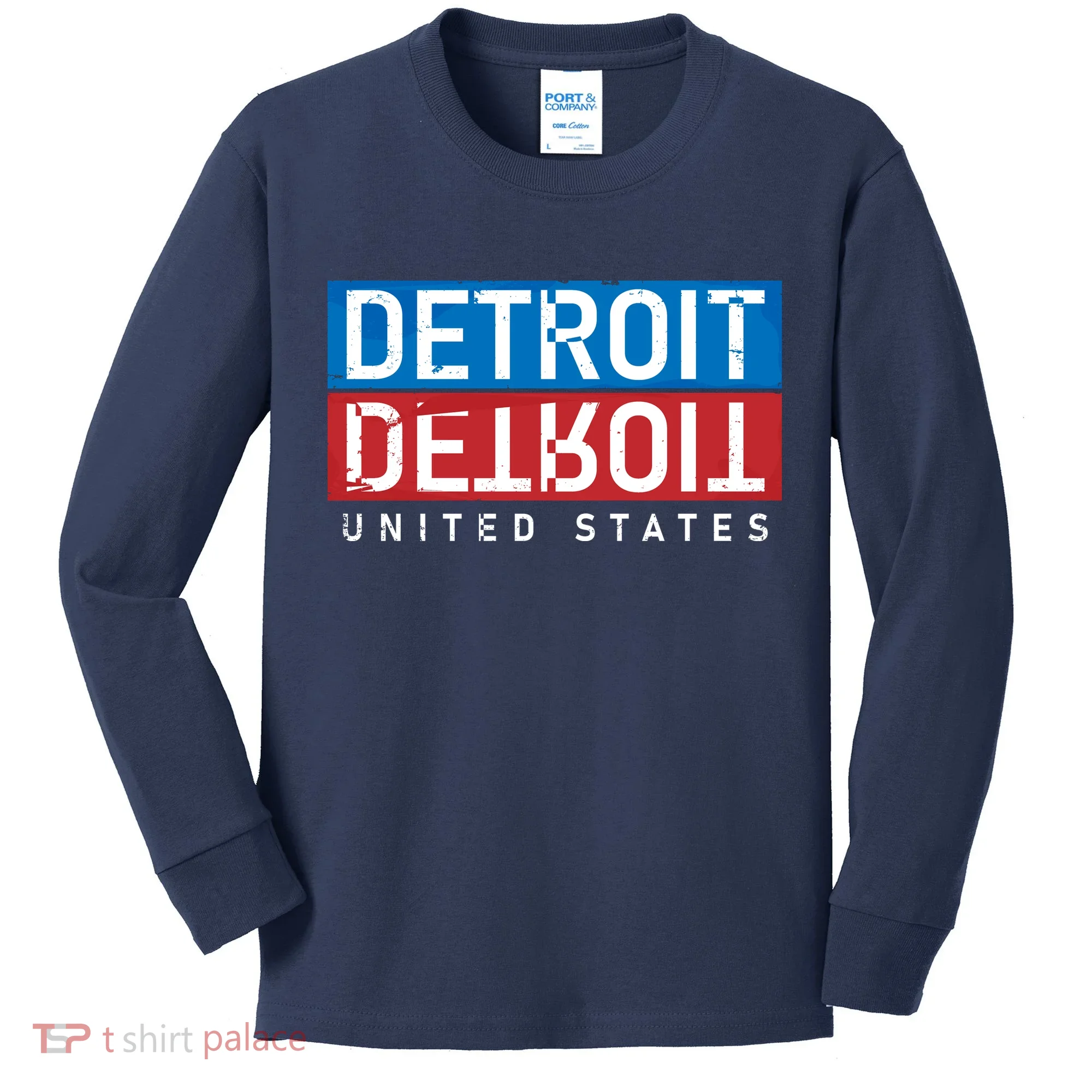 Detroit Block Mirrored Logo Kids Long Sleeve Shirt
