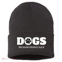 Dogs Because People Suck Funny Rescue Mutt Lovers Sustainable Knit Beanie thumb 0