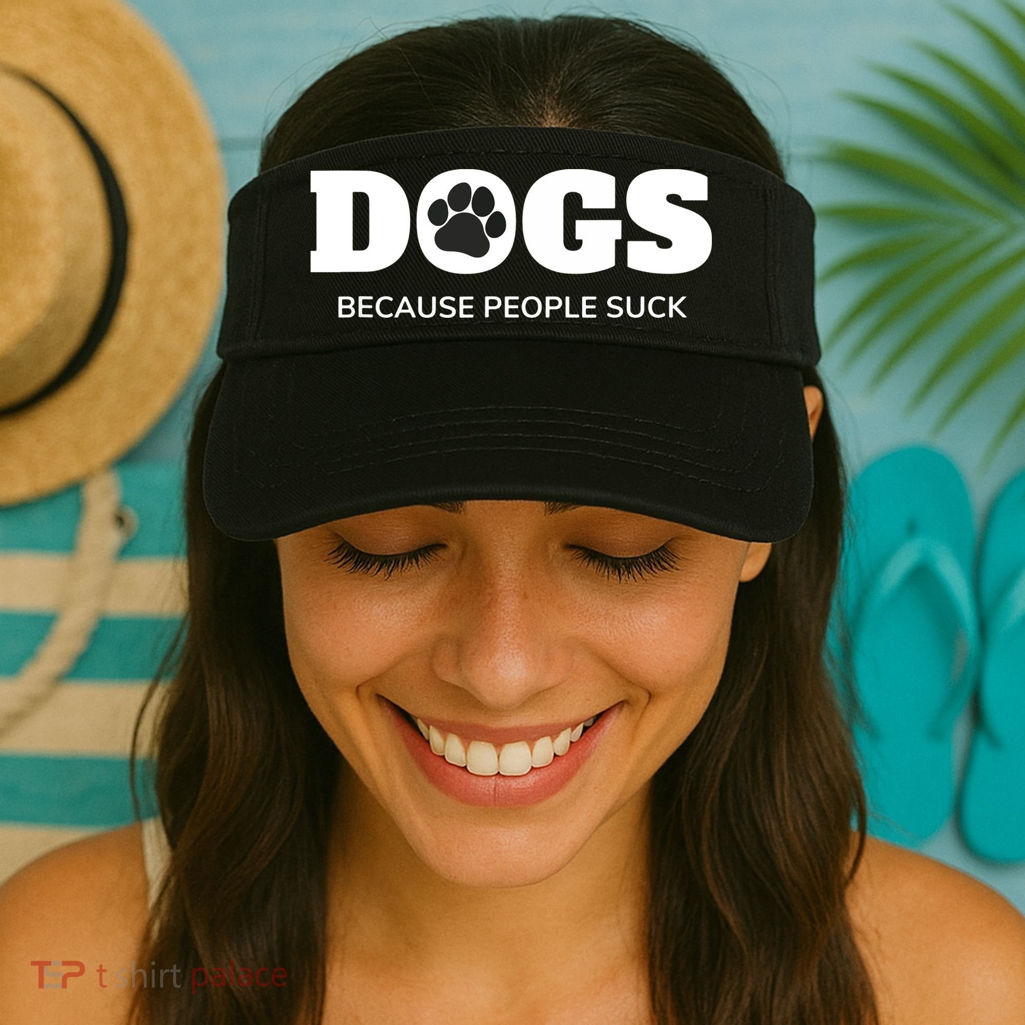 Dogs Because People Suck Funny Rescue Mutt Lovers Visor