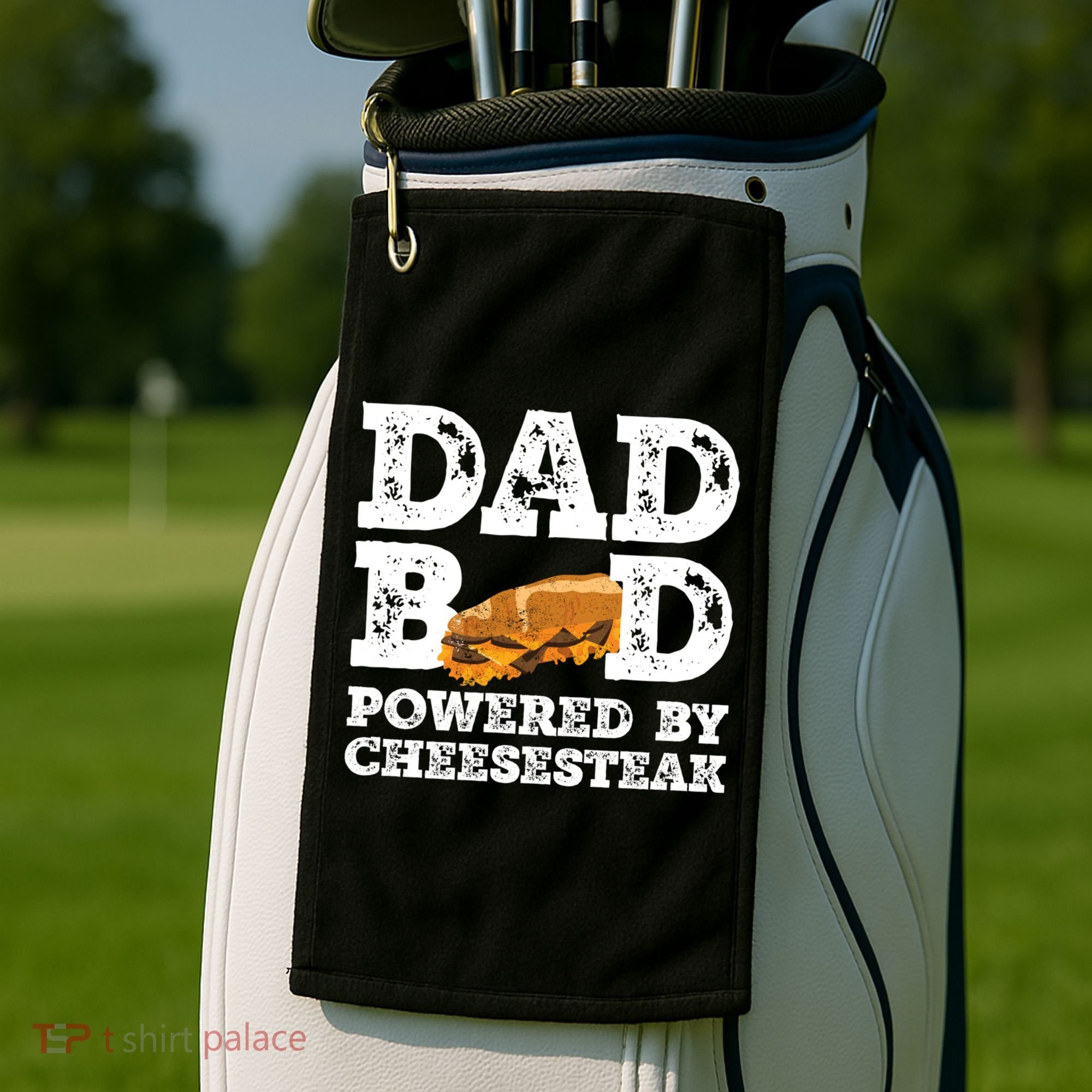 Dad Bod Powered By Cheesesteak Father Figure Graphic Cool Gift Golf Towel