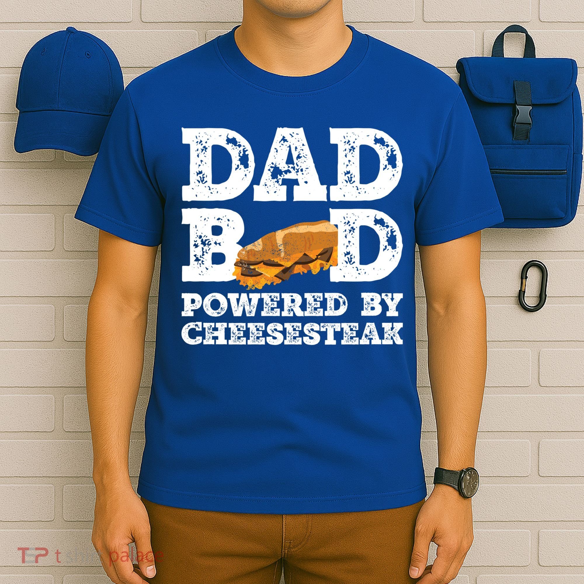Dad Bod Powered By Cheesesteak Father Figure Graphic Cool Gift T-Shirt