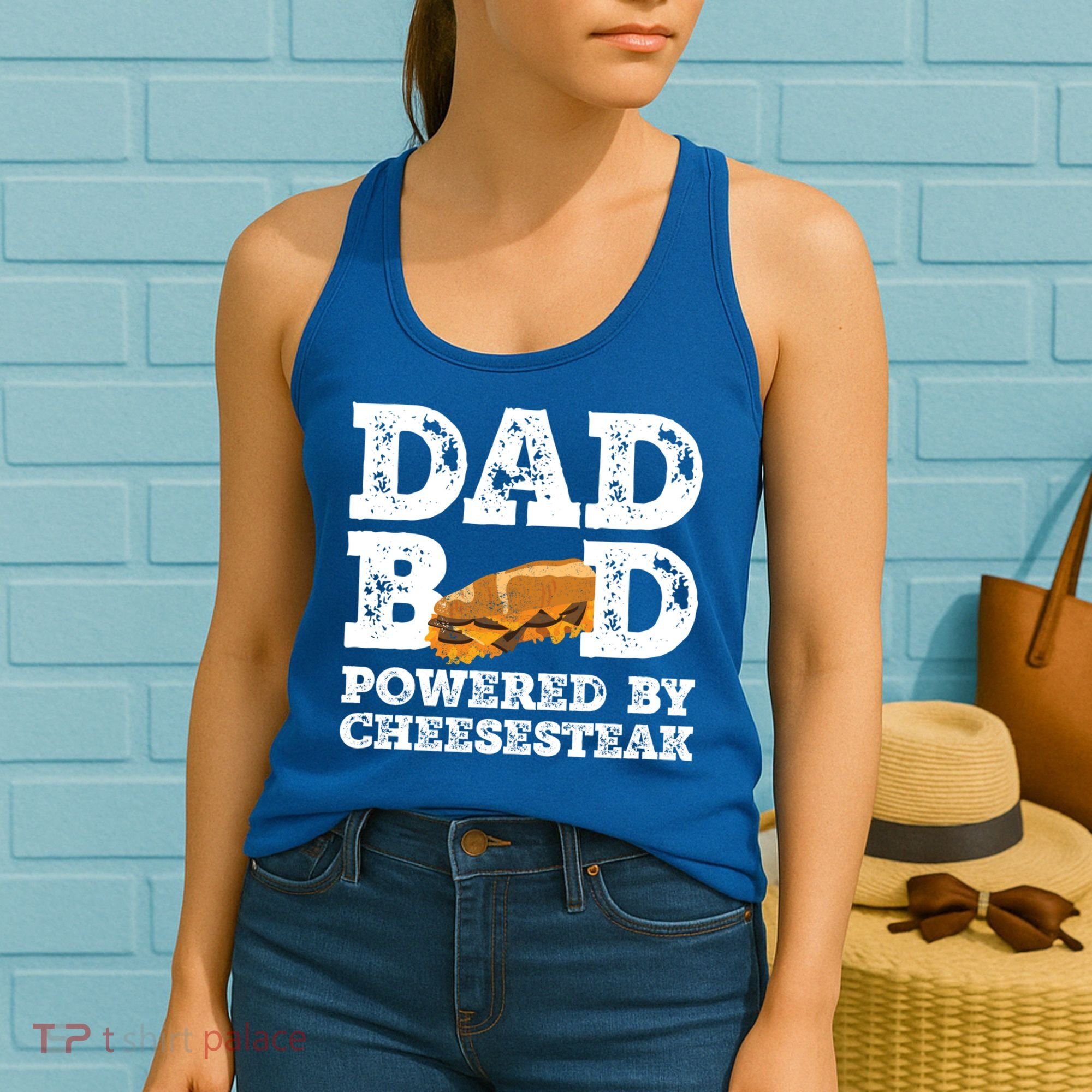 Dad Bod Powered By Cheesesteak Father Figure Graphic Cool Gift Women's Tank Top