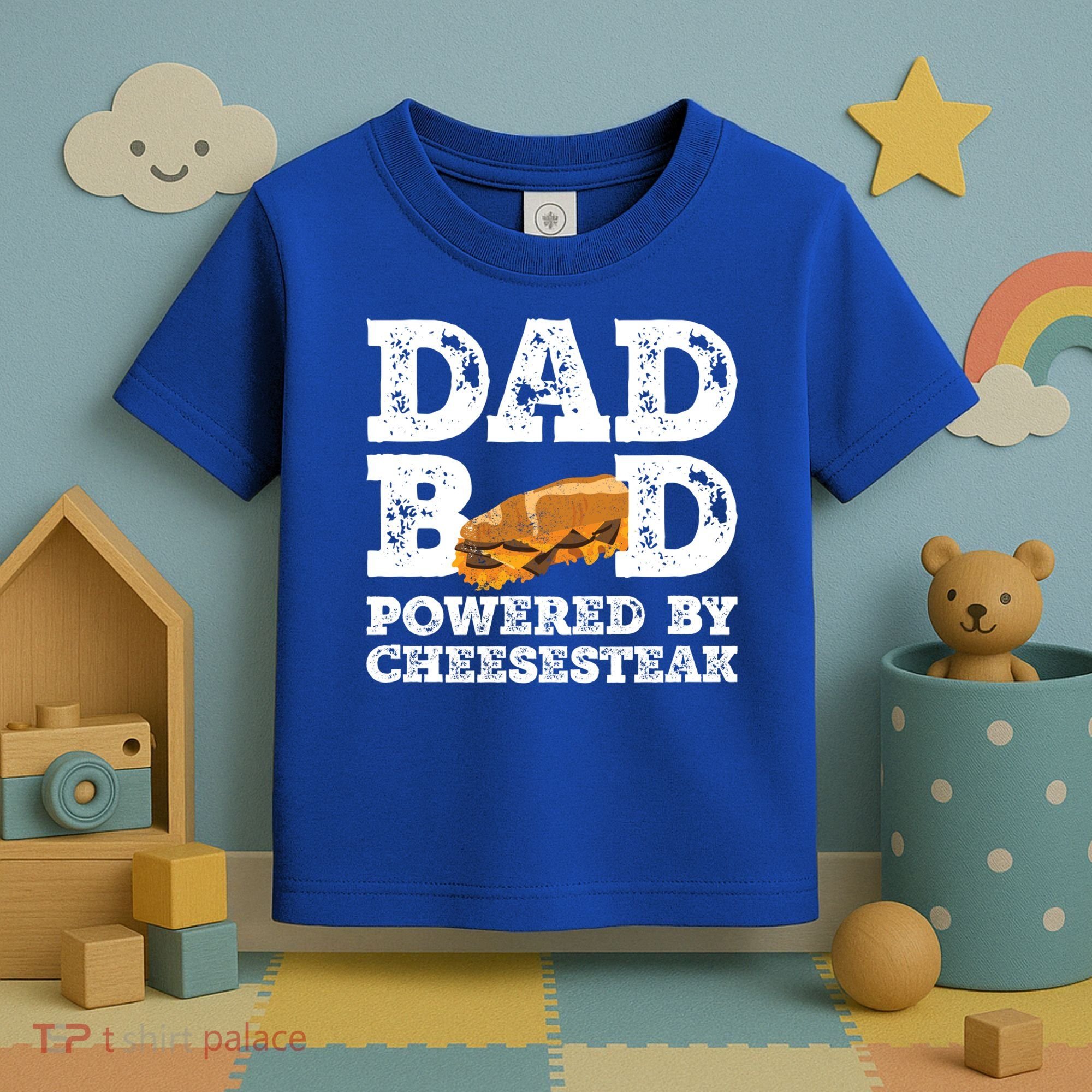 Dad Bod Powered By Cheesesteak Father Figure Graphic Cool Gift Toddler T-Shirt