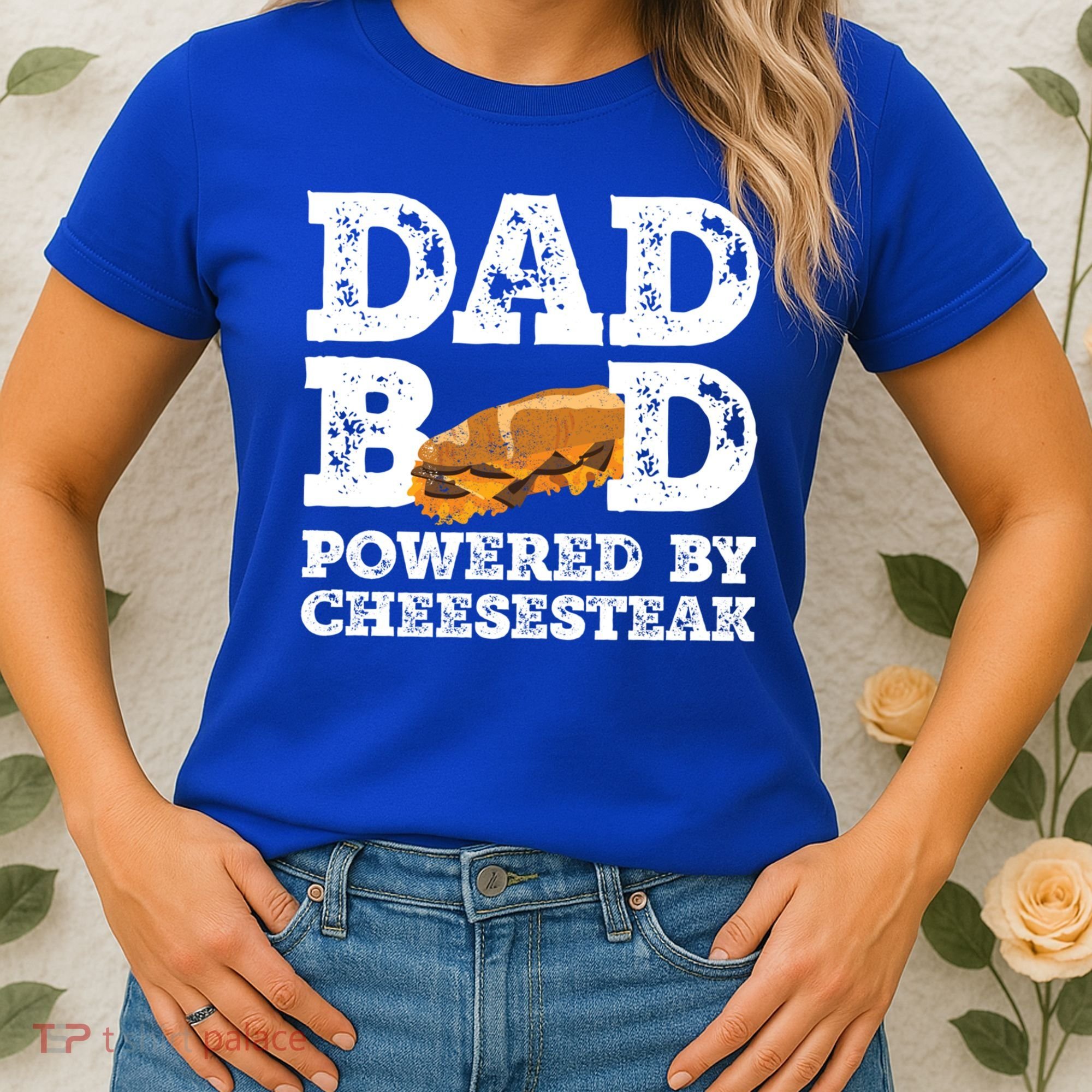 Dad Bod Powered By Cheesesteak Father Figure Graphic Cool Gift Women's T-Shirt