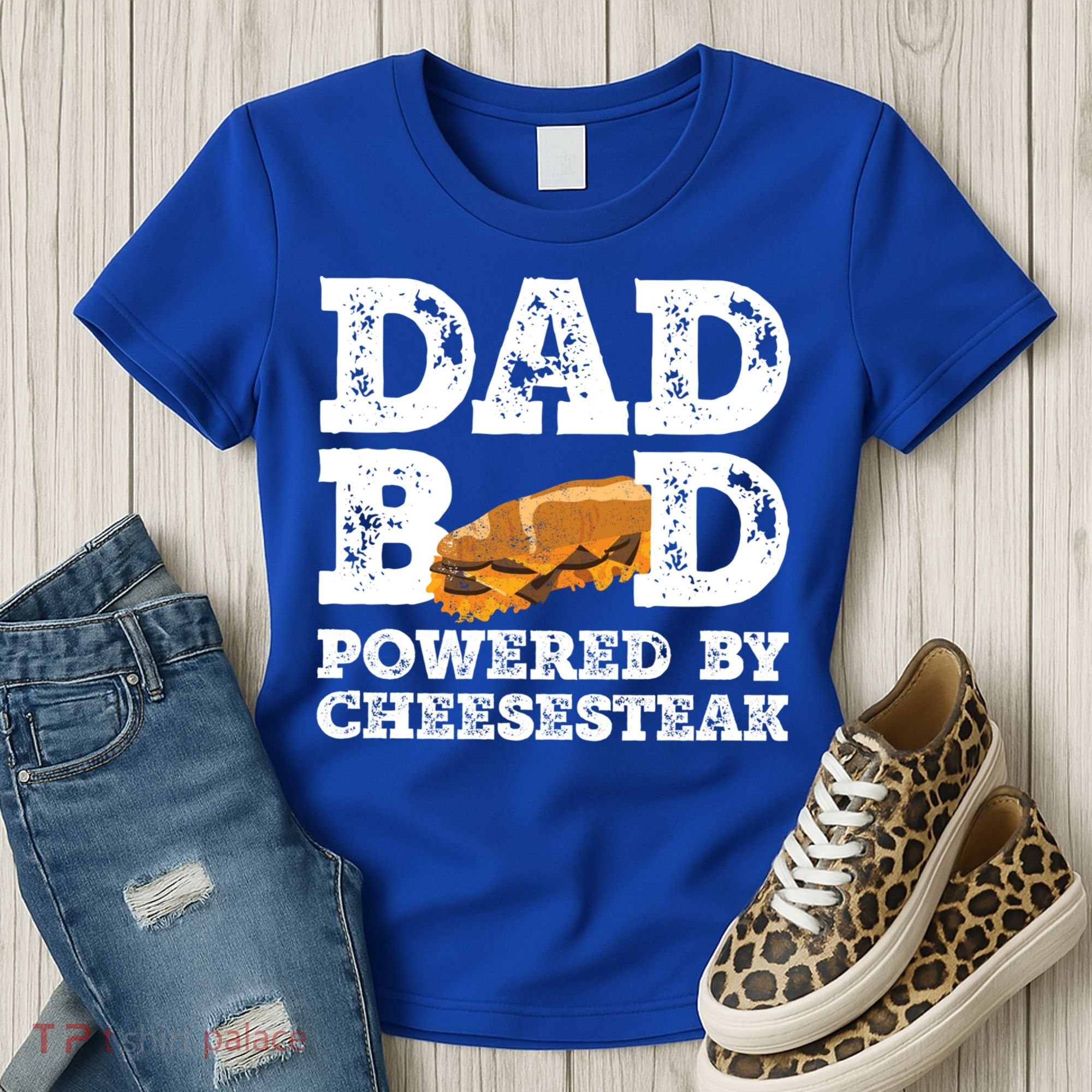 Dad Bod Powered By Cheesesteak Father Figure Graphic Cool Gift Women's T-Shirt