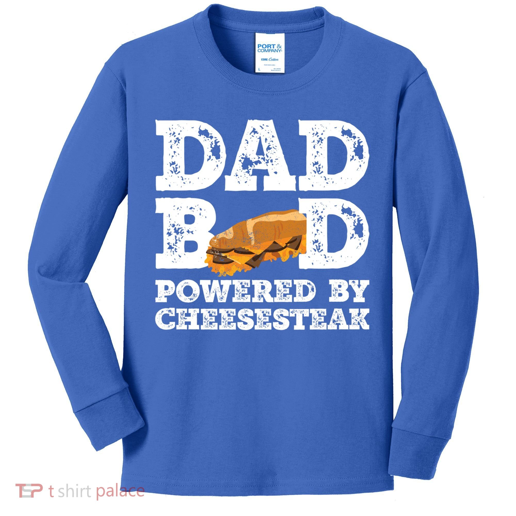 Dad Bod Powered By Cheesesteak Father Figure Graphic Cool Gift Kids Long Sleeve Shirt