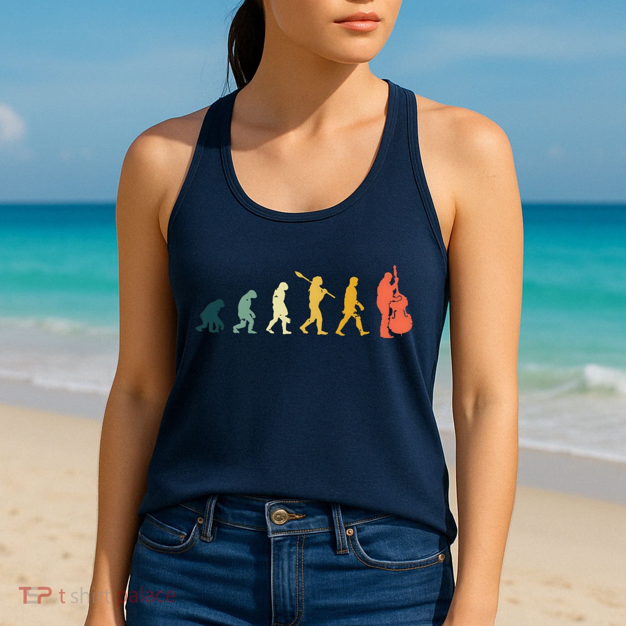 Double Bass Player Evolution Funny Music Band Gift Women's Tank Top