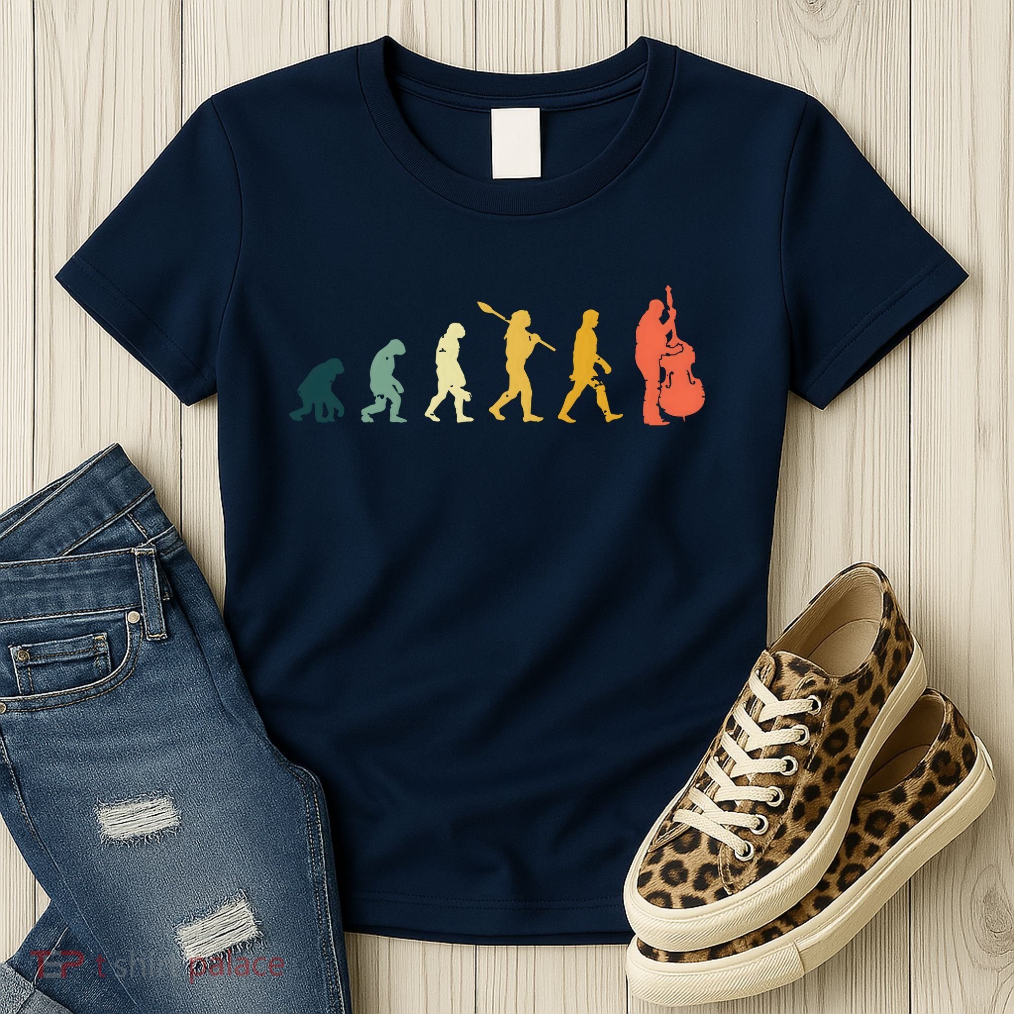 Double Bass Player Evolution Funny Music Band Gift Women's T-Shirt