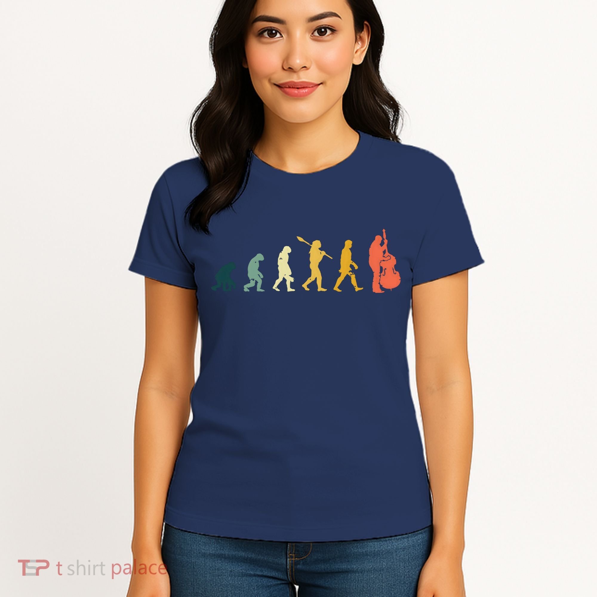 Double Bass Player Evolution Funny Music Band Gift Women's T-Shirt