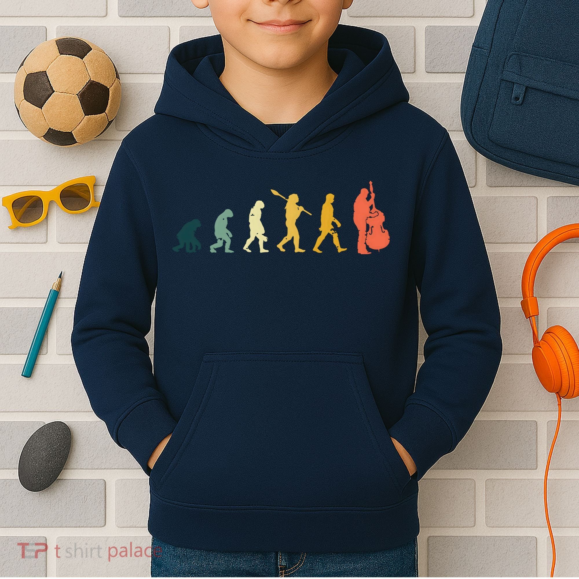 Double Bass Player Evolution Funny Music Band Gift Kids Hoodie