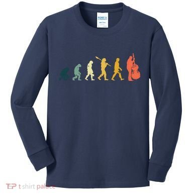 Double Bass Player Evolution Funny Music Band Gift Kids Long Sleeve Shirt
