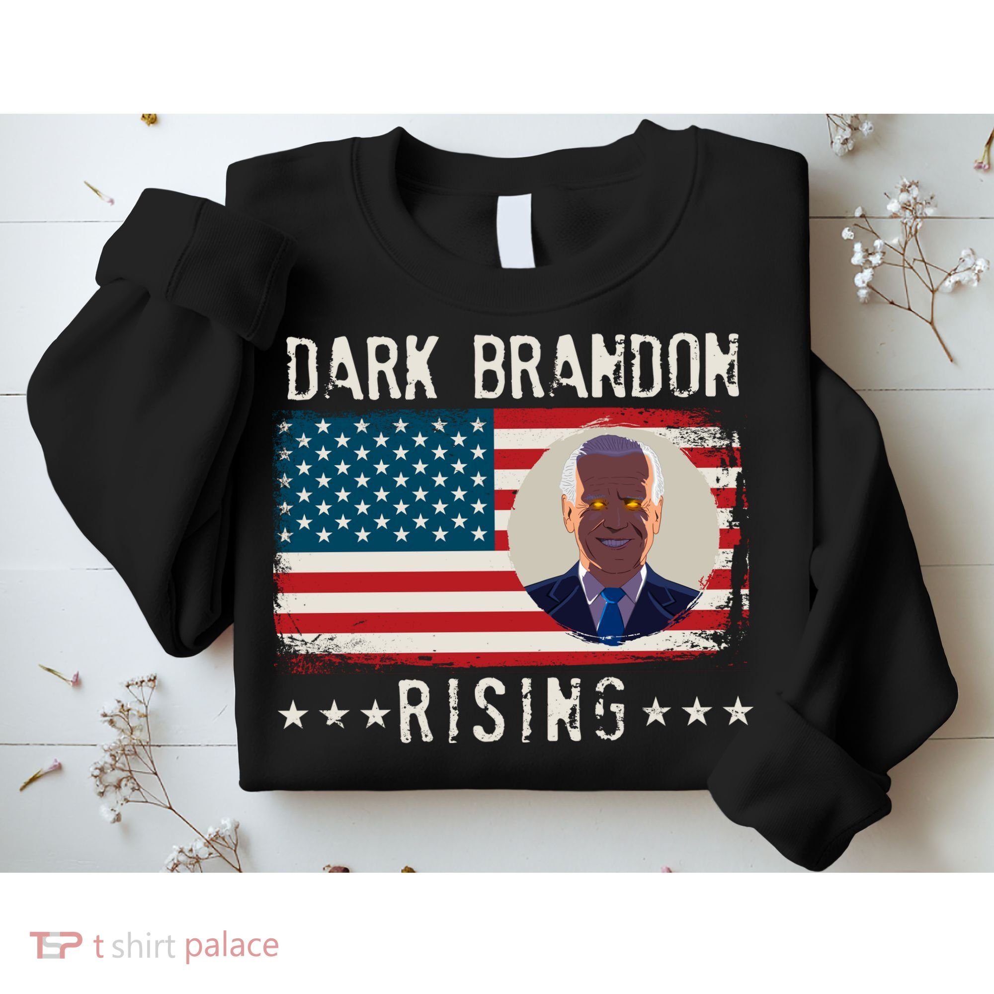Dark Brandon Rising Anti Joe Biden Distressed USA American Flag Sweatshirt