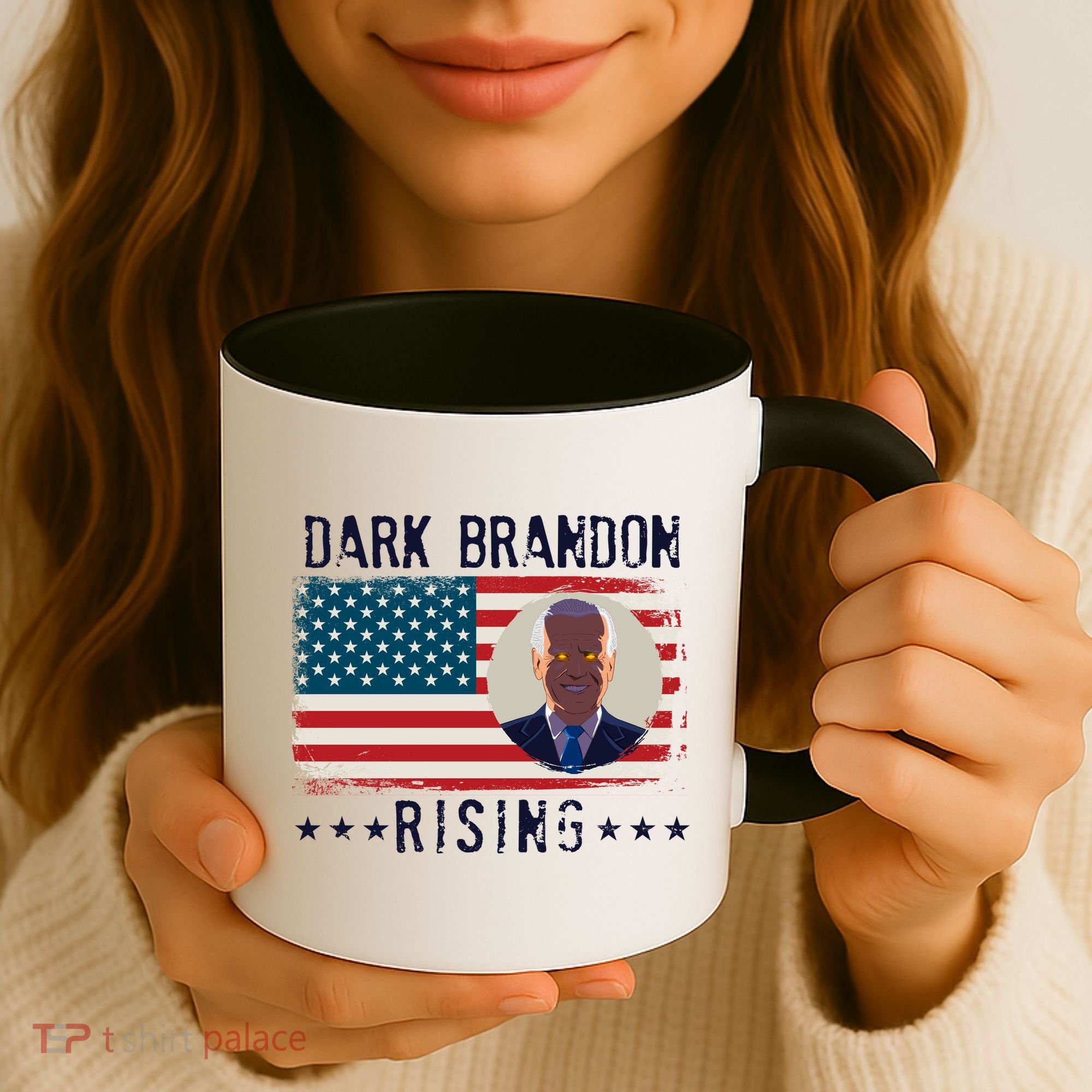 Dark Brandon Rising Anti Joe Biden Distressed USA American Flag Coffee Mug