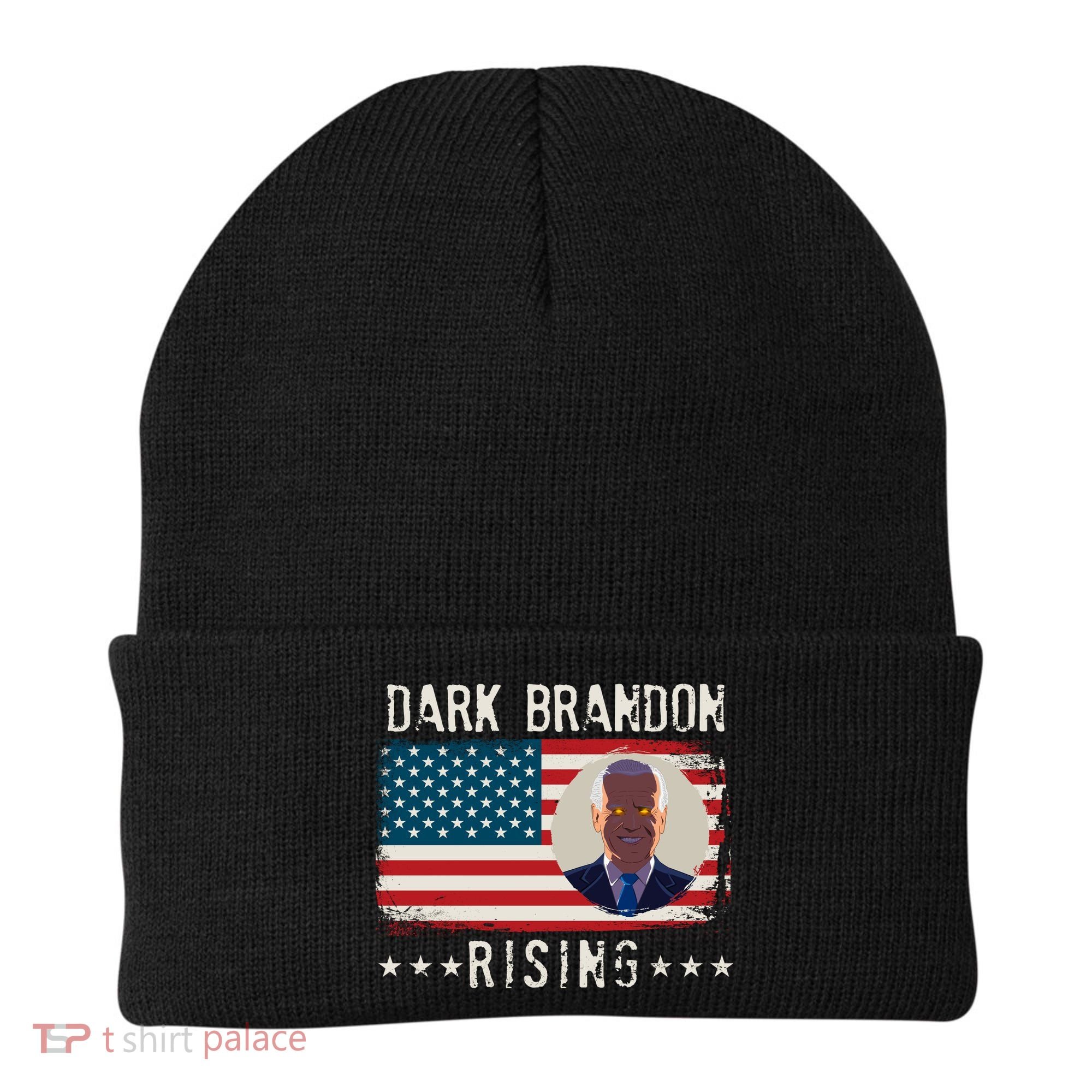 Dark Brandon Rising Anti Joe Biden Distressed USA American Flag Beanie