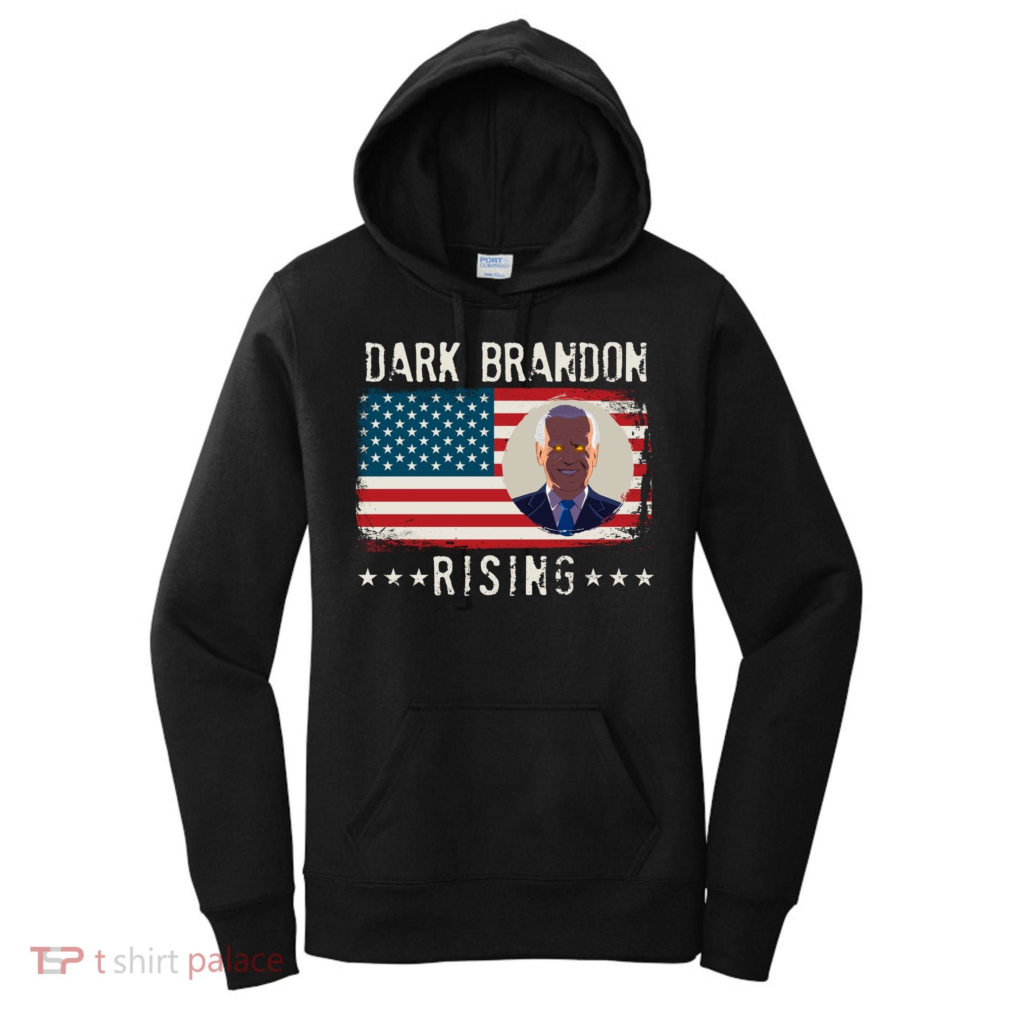 Dark Brandon Rising Anti Joe Biden Distressed USA American Flag Women's Hoodie
