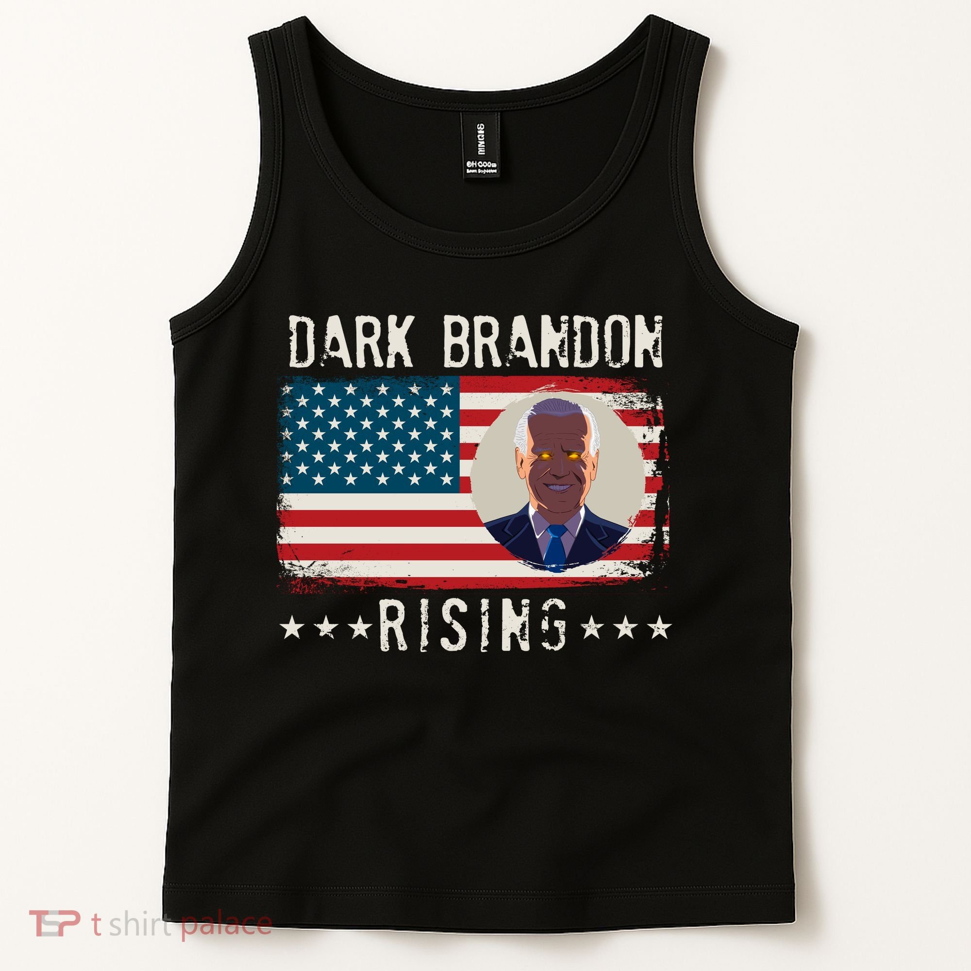 Dark Brandon Rising Anti Joe Biden Distressed USA American Flag Tank Top