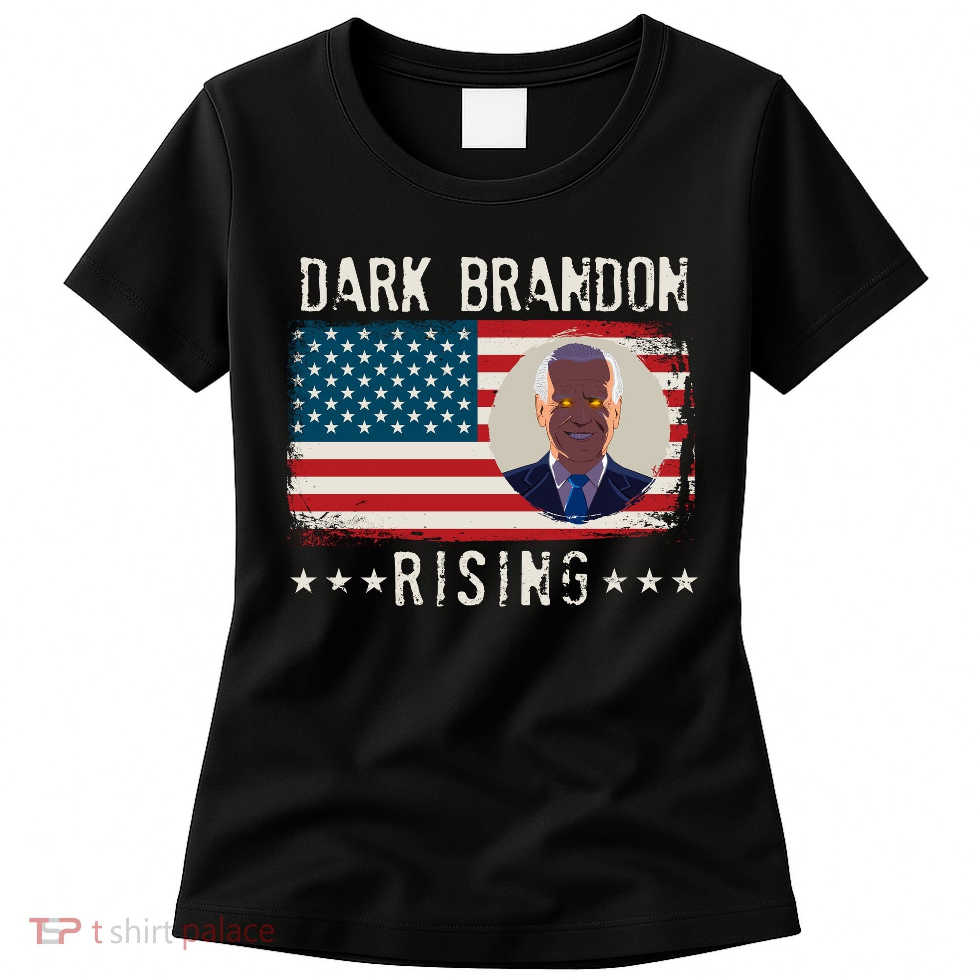 Dark Brandon Rising Anti Joe Biden Distressed USA American Flag Women's T-Shirt
