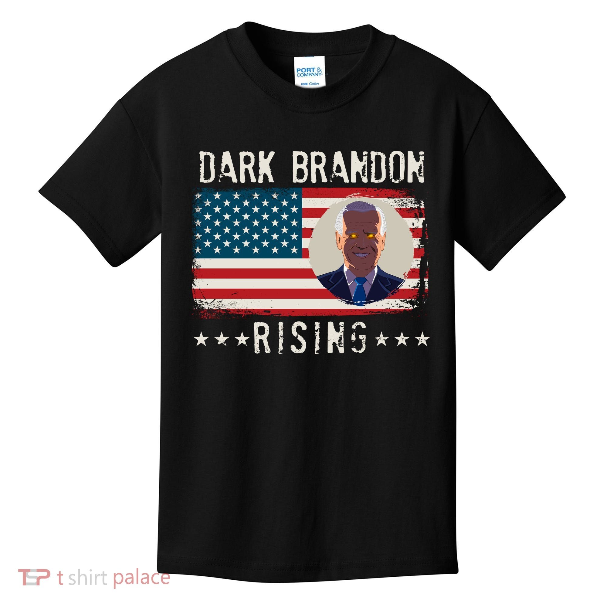 Dark Brandon Rising Anti Joe Biden Distressed USA American Flag Kids T-Shirt