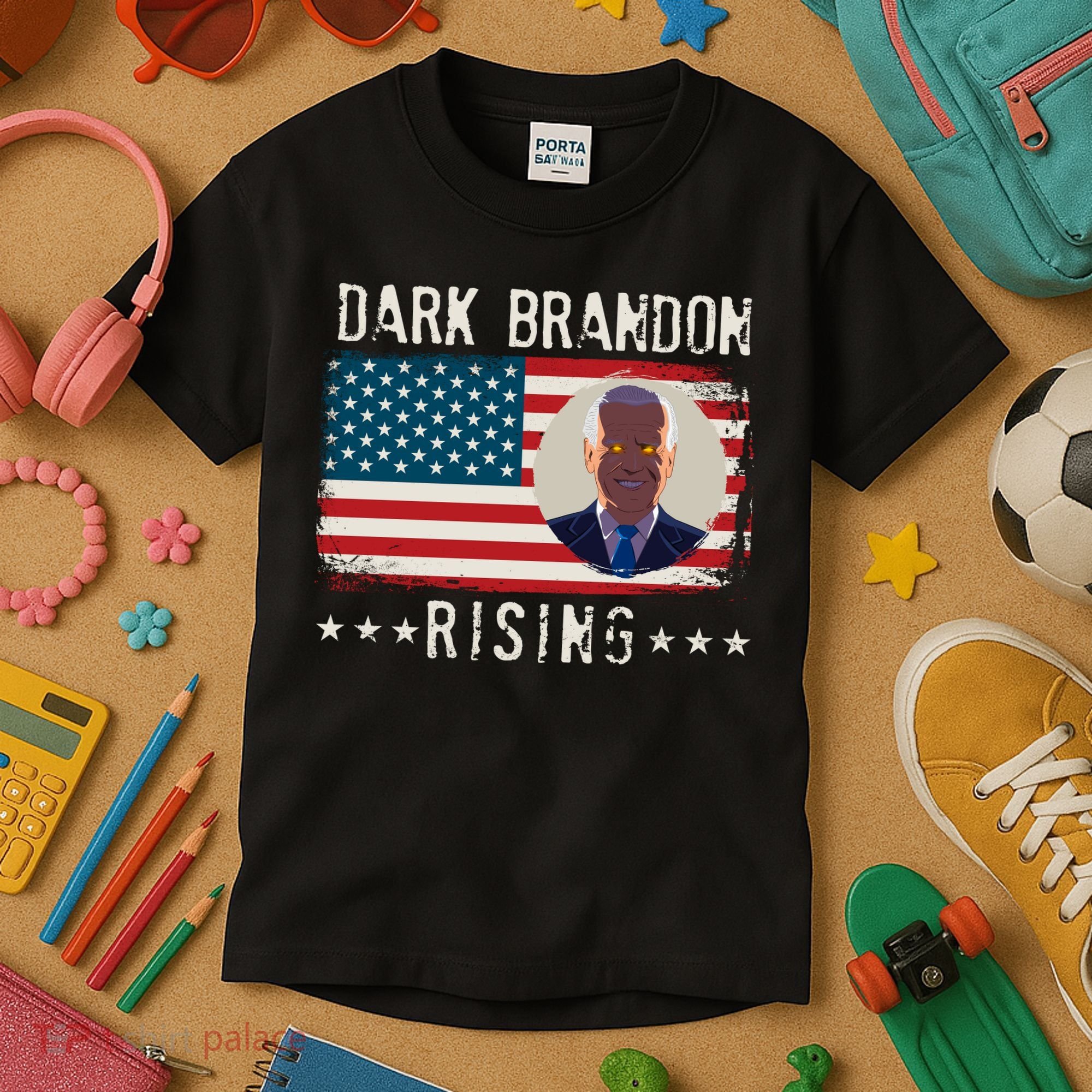 Dark Brandon Rising Anti Joe Biden Distressed USA American Flag Kids T-Shirt