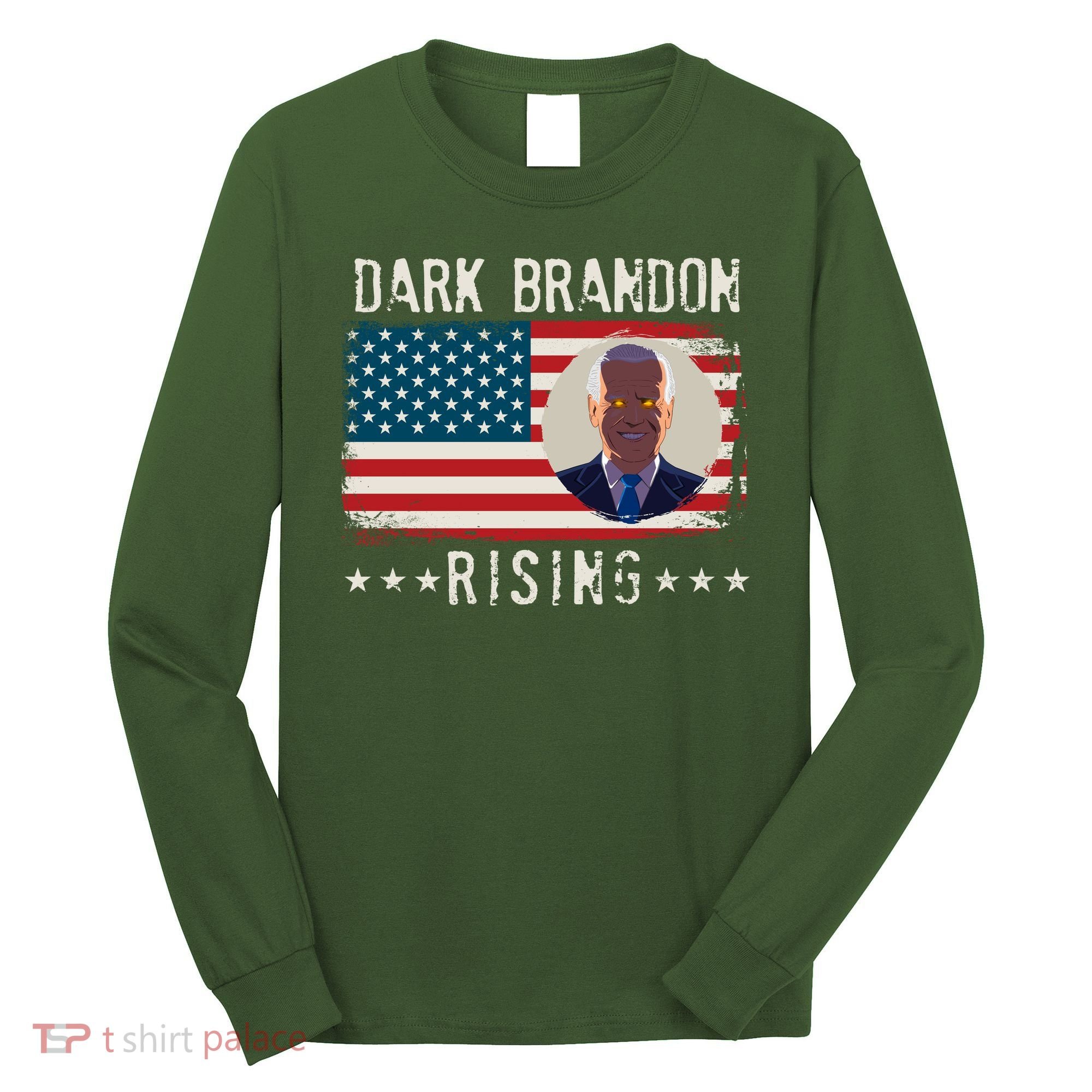 Dark Brandon Rising Anti Joe Biden Distressed USA American Flag Long Sleeve Shirt