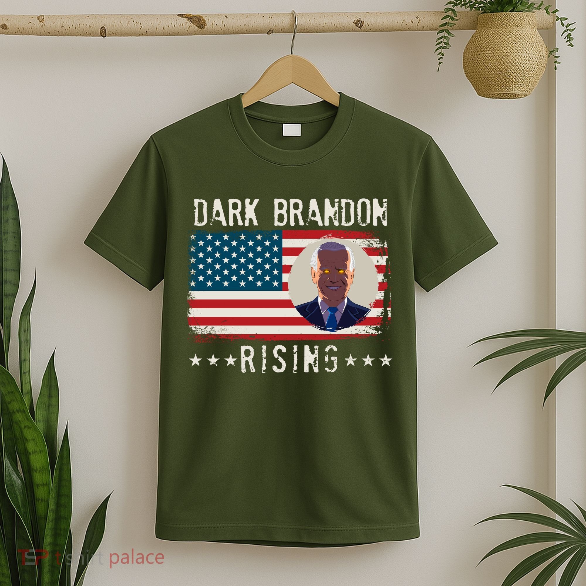 Dark Brandon Rising Anti Joe Biden Distressed USA American Flag T-Shirt