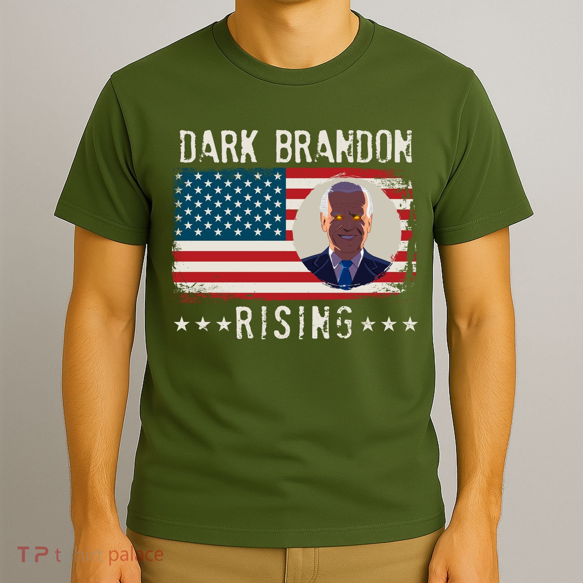 Dark Brandon Rising Anti Joe Biden Distressed USA American Flag T-Shirt
