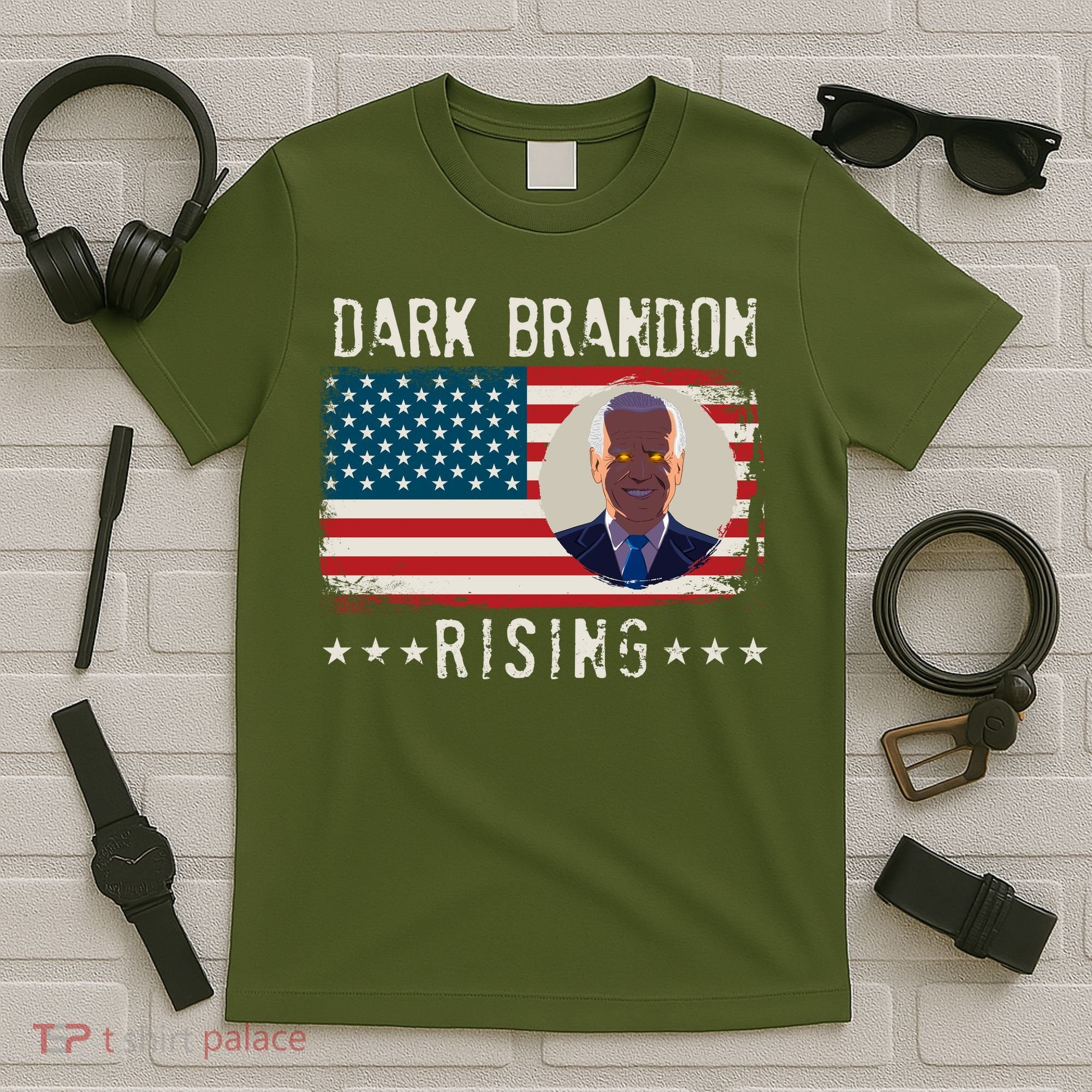 Dark Brandon Rising Anti Joe Biden Distressed USA American Flag T-Shirt