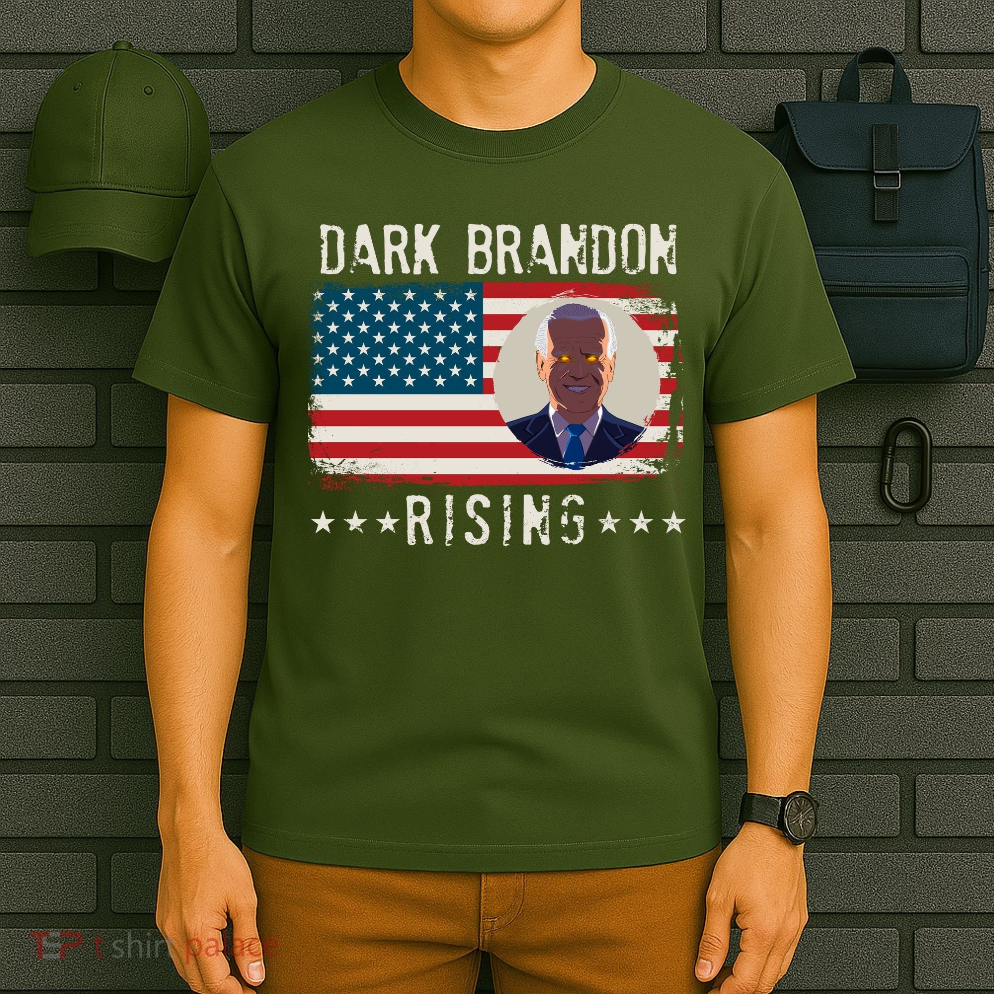 Dark Brandon Rising Anti Joe Biden Distressed USA American Flag T-Shirt